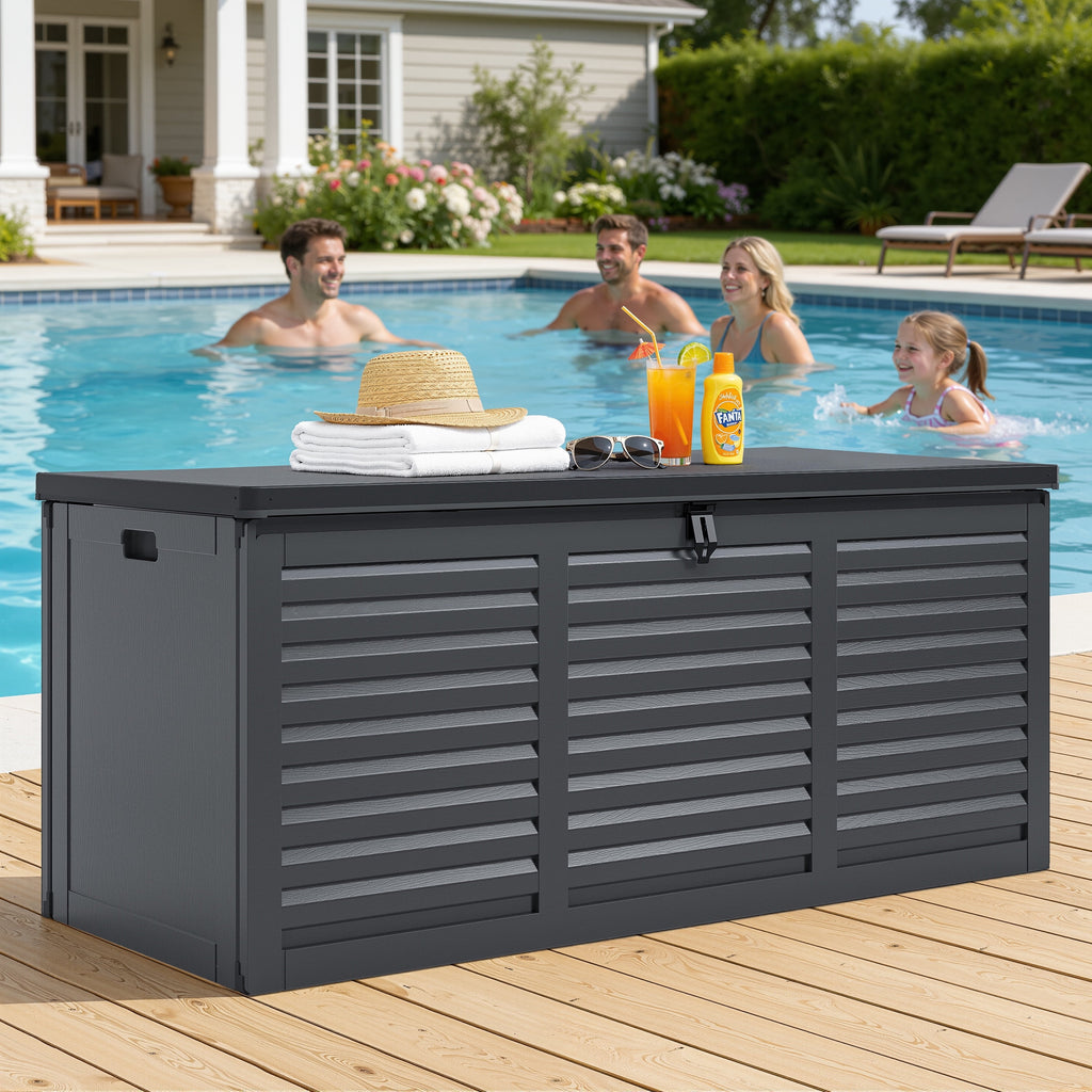 130 Gallon Resin Outdoor Storage Deck Box, Black