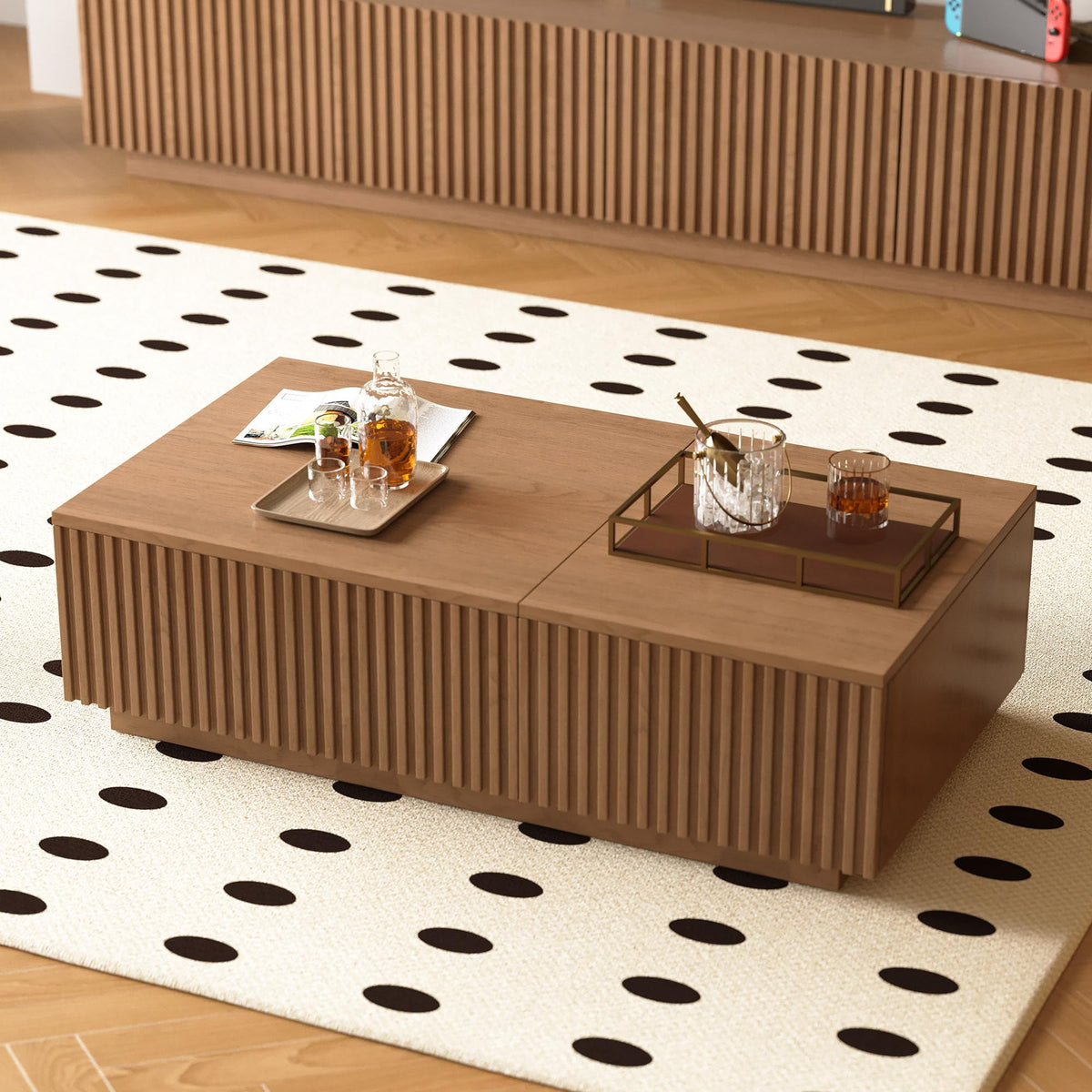 51.1" Mid-Century Modern Lift Top Coffee Table, Walnut Rectangular Center Table with Hidden Storage & Drawers, for Living Room, Apartment, Office