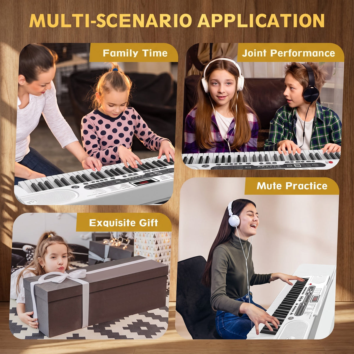 61 Key Lighted Keyboard Piano for Beginners with Stand, Bench, Microphone, Headphone & Built-In Speakers – White Electric Piano