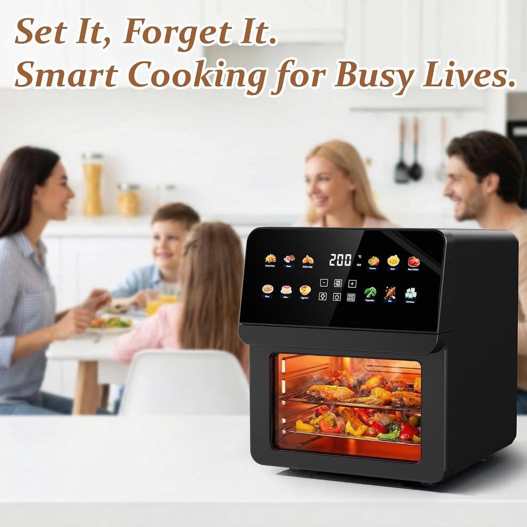 12.7QT Air Fryer Oven, 1700W Digital Air Fryer with 12 Preset Cooking Functions, Touchscreen Control, Visible Window, Color Display, Black