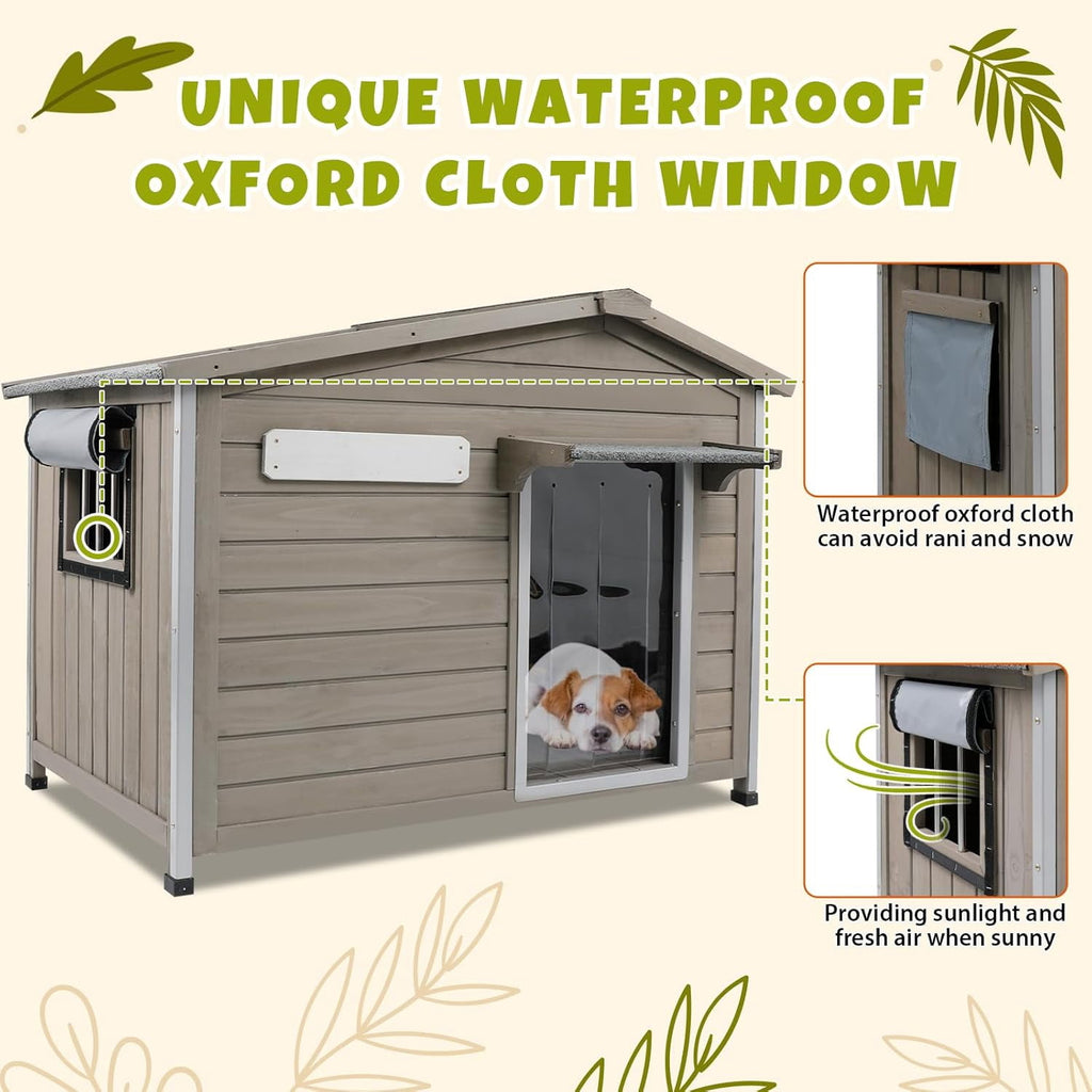 40"L Outdoor Dog House, Wooden Dog Kennel with Asphalt Roof for Medium Dog, Gray