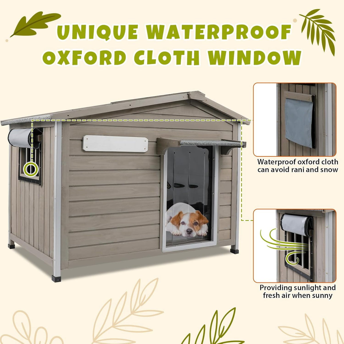 40"L Outdoor Dog House, Wooden Dog Kennel with Asphalt Roof for Medium Dog, Gray