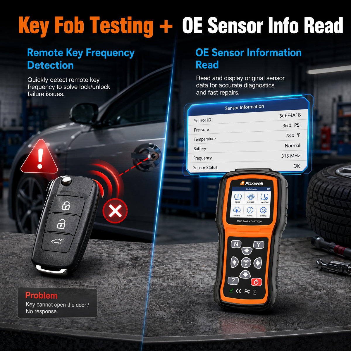 T1000 Car TPMS Reset Tire Pressure Sensor Activate Program-ming Scan Tool, Key Fob Testing, Lifetime Free Update