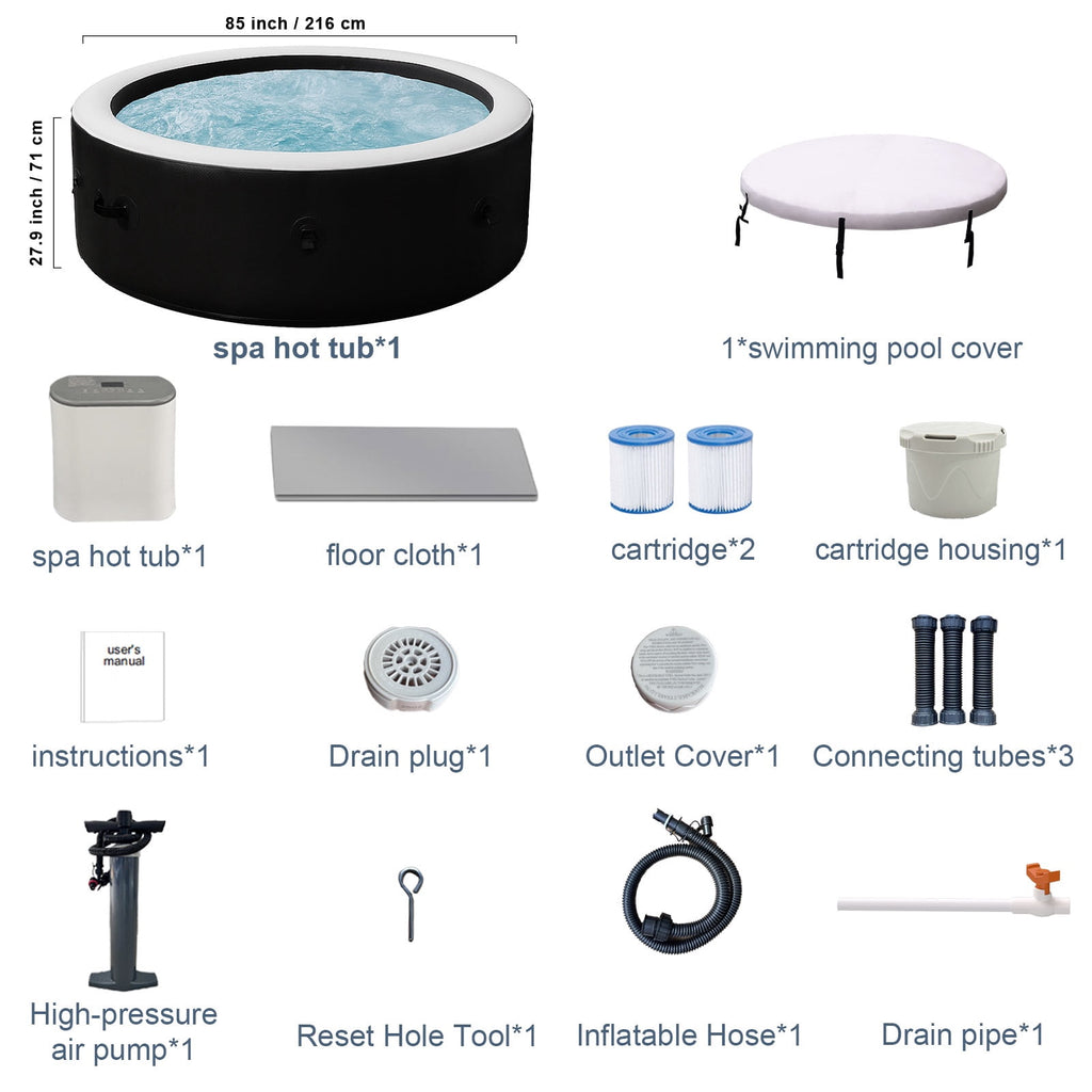 5-7 Person Inflatable Hot Tub, 150 Bubble Jets Portable Home Spa
