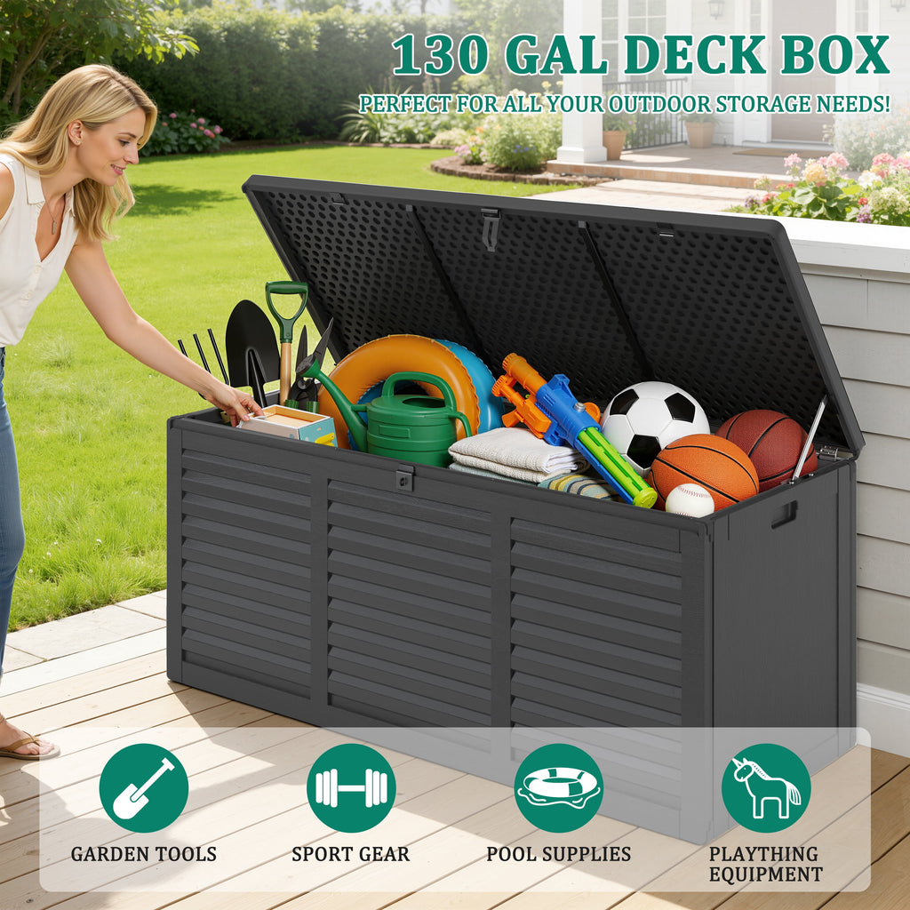 130 Gallon Resin Outdoor Storage Deck Box, Black