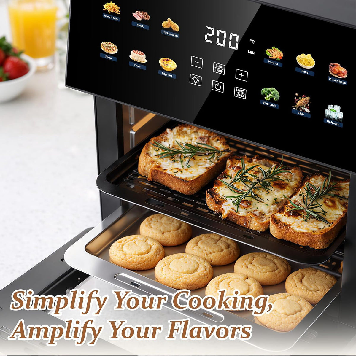 12.7QT Air Fryer Oven, 1700W Digital Air Fryer with 12 Preset Cooking Functions, Touchscreen Control, Visible Window, Color Display, Black