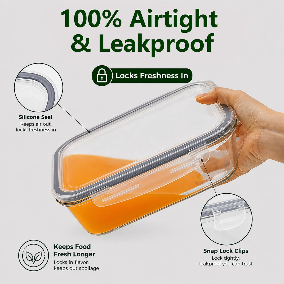 4 Piece Glass Food Storage Set, 2 Pack 63 Oz Glass Containers with Locking Leakproof Lids, Meal Prep & Food Storage Containers, Gray