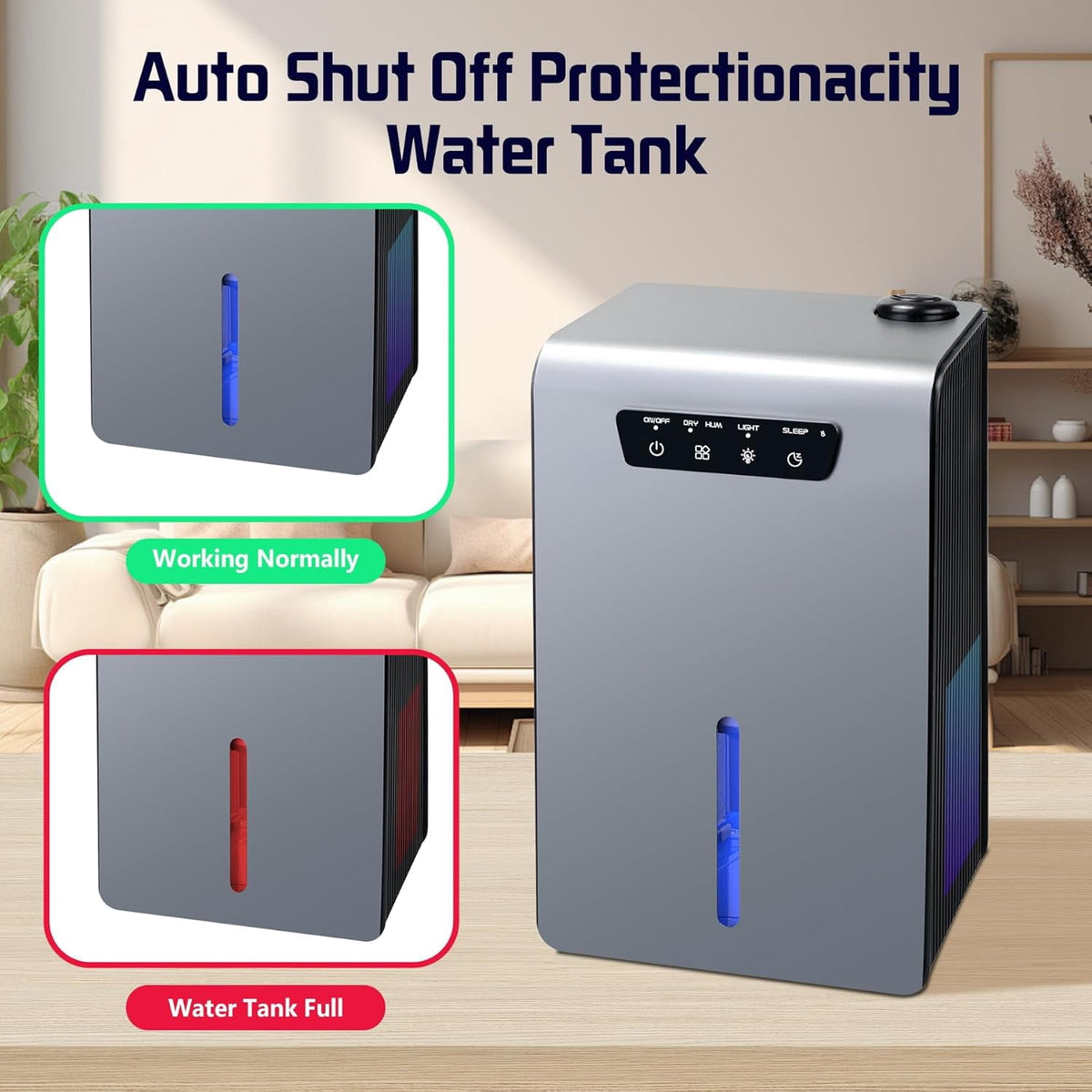 2 in 1 Humidifier and Dehumidifier, 108oz Portable Dehumidifier for Home Bedroom Bathroom RV, Quiet Small Dehumidifier with Drain Hose, 7 Color LED Light, Sleep Mode, Auto Shut Off