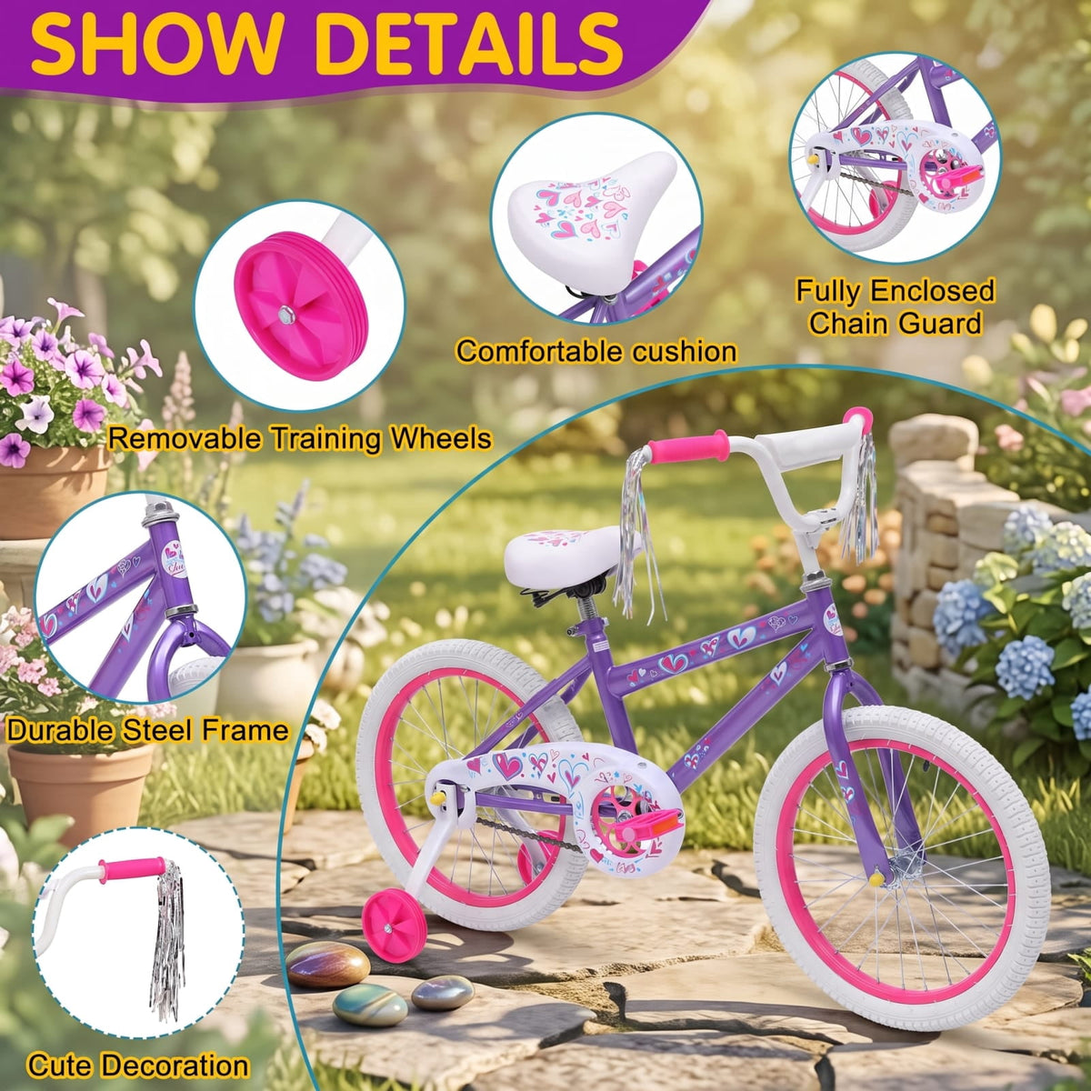 20 in. Girls Bike, Kids Bicycle for Children Ages 7-14 Years Old