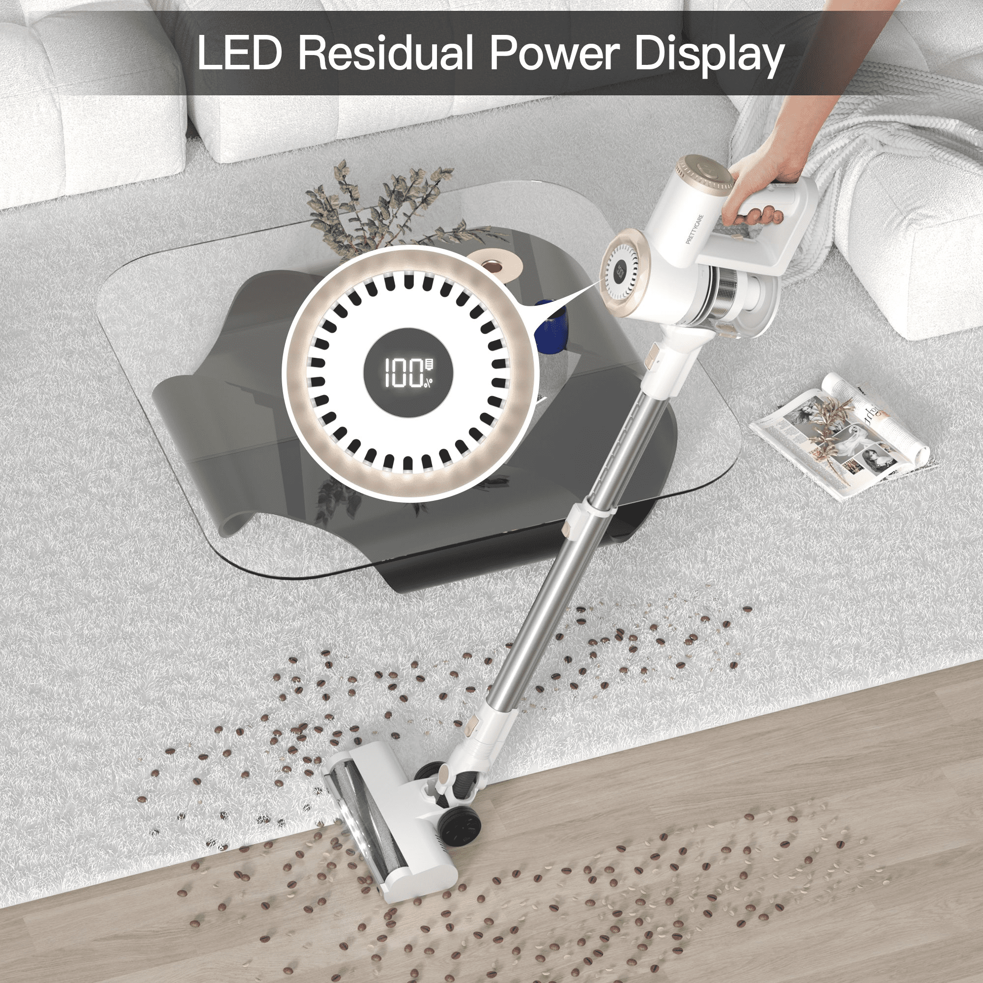 PrettyCare Cordless Stick Vacuum Cleaner Lightweight Upright for Carpet Hard Floor Pet Hair W200-W