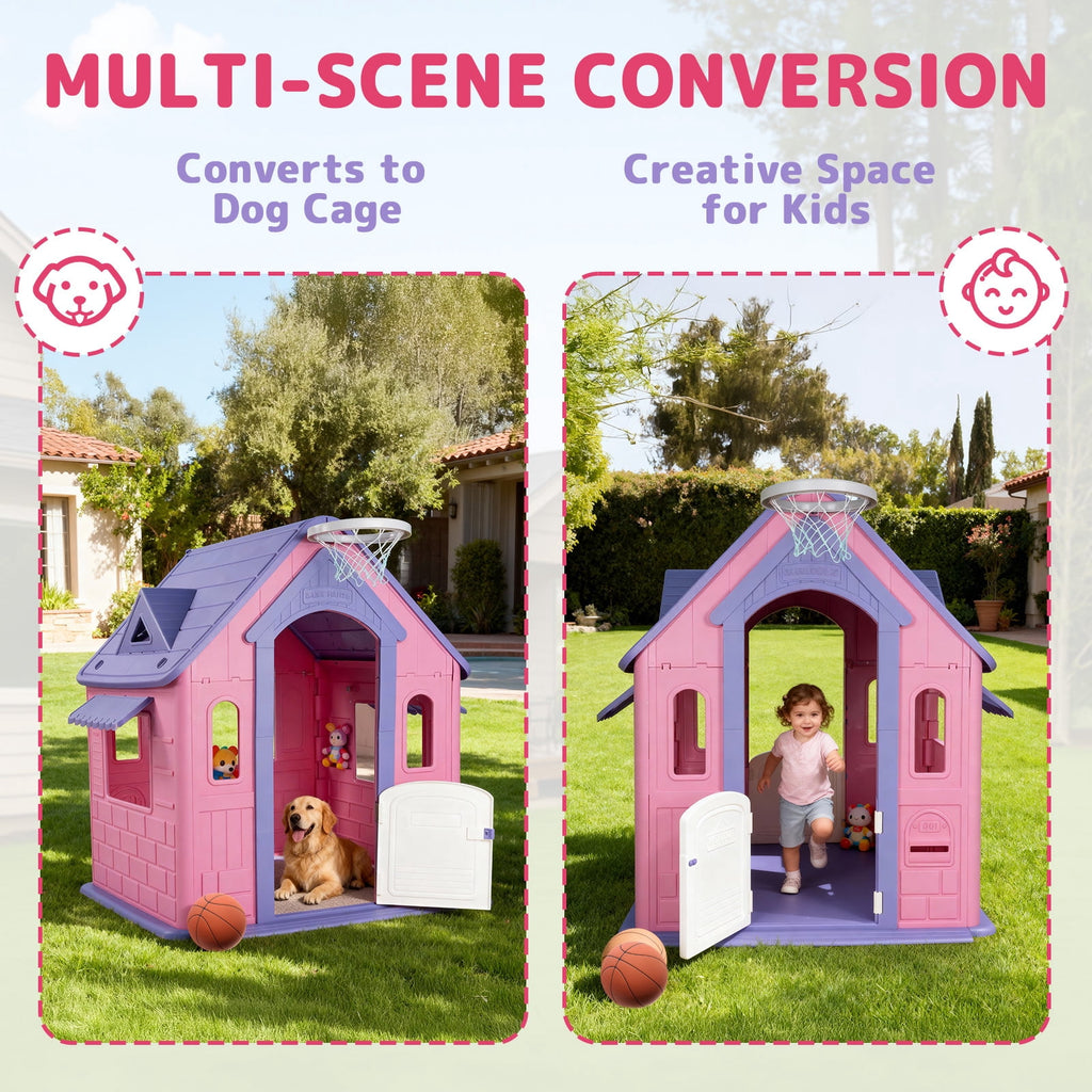 Playhouse for Kids,Kids Playhouse with Basketball Ring Toss Play and DIY Stickers, Activity Center Game House for Indoor Outdoor,Gift for Girls Boys
