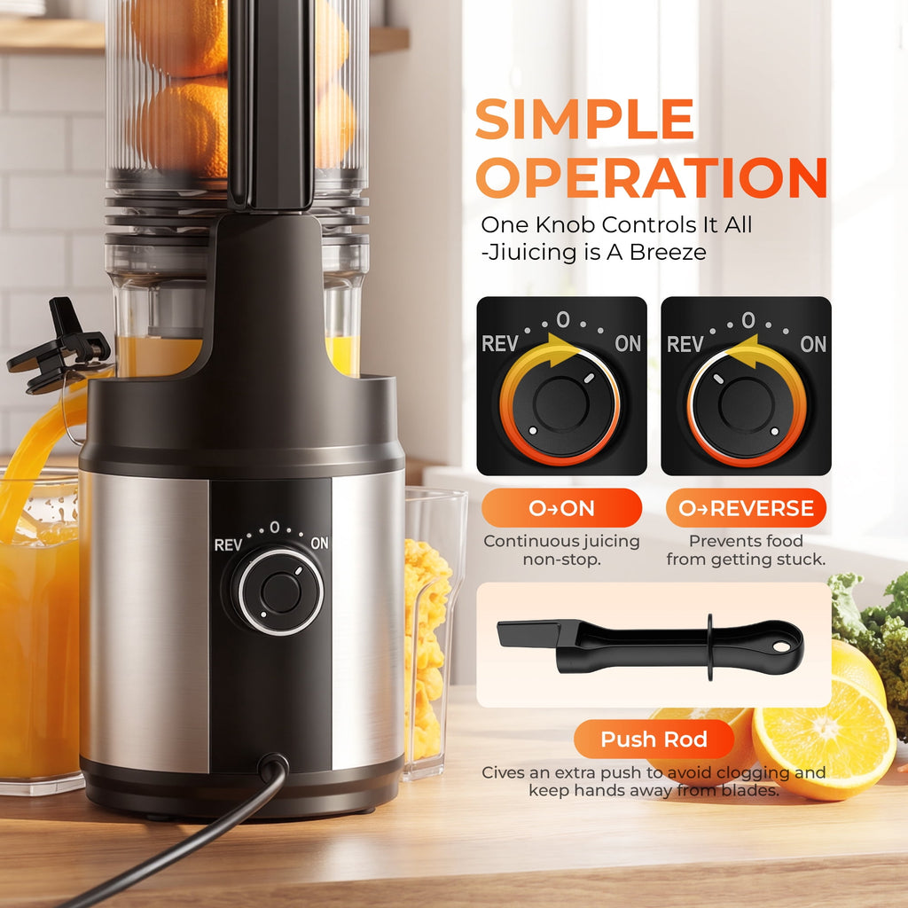 Juicer Machine,Cold Press Juicer with 5.12" Wide Feed Chute Fit Whole Fruits Vegetables, Masticating Juicer with High Juice Yield,Easy to Clean,Black