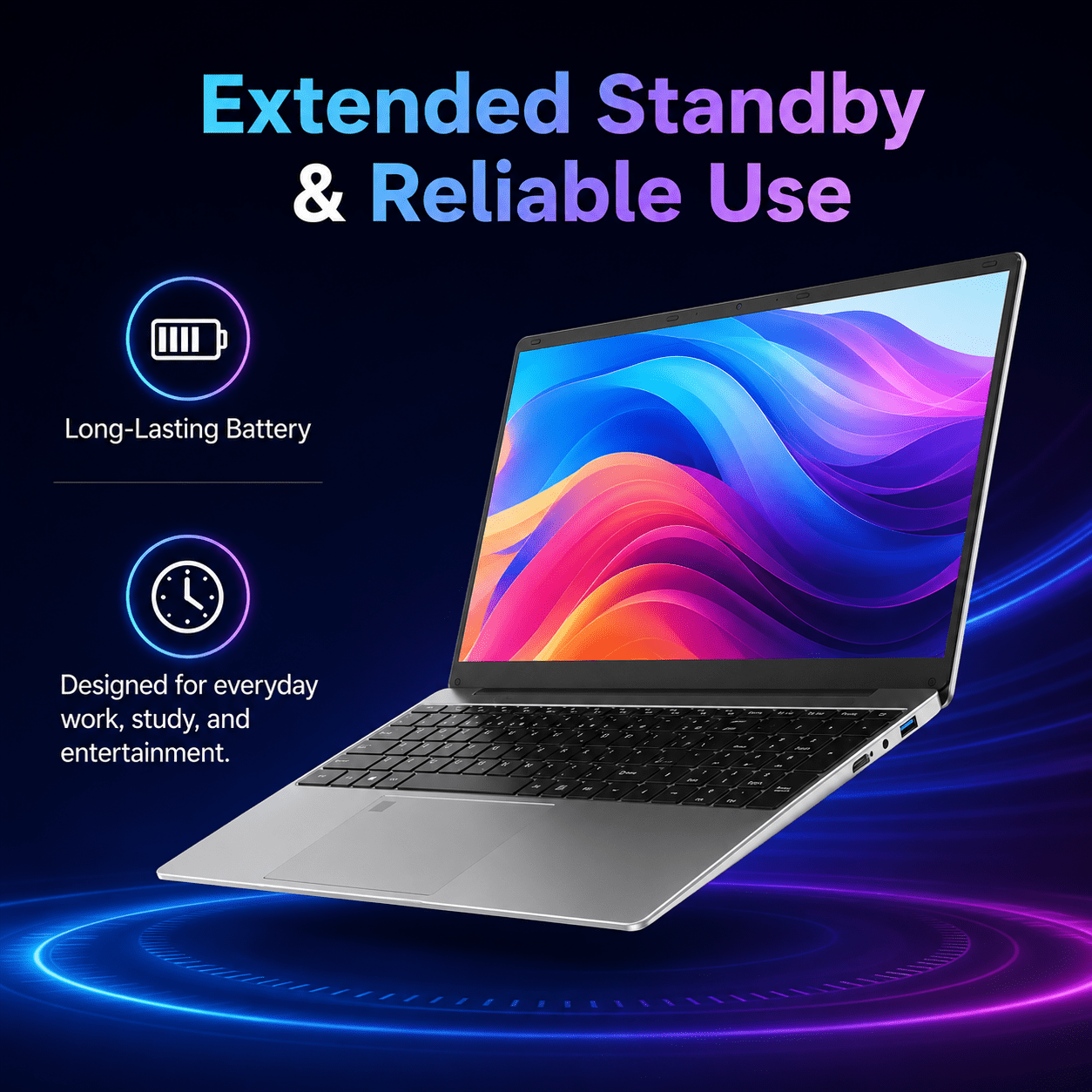 15.6 Student Laptop, Intel 5205U, 8GB RAM 256GB ROM Notebook Business Laptop for Beginner, Student, Business