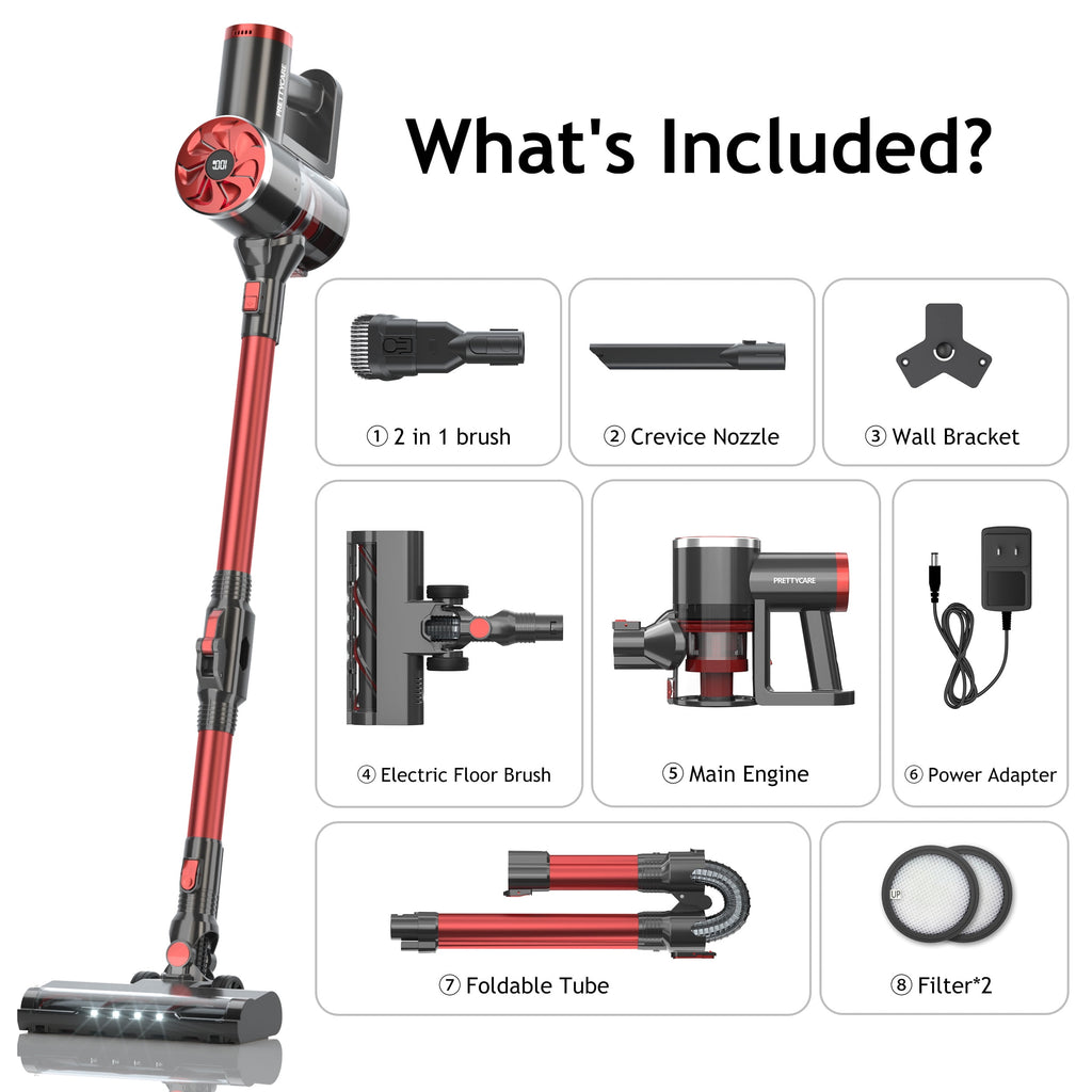 PrettyCare Cordless Stick Vacuum Cleaner - 160W, Lightweight