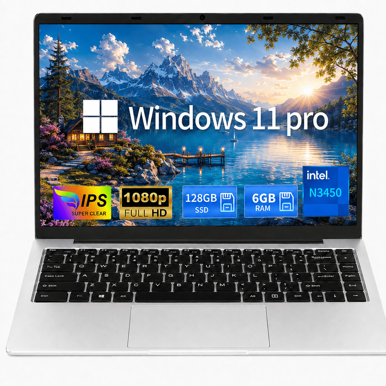 14.1" Laptop Computer, Intel N3450 Processor, 6GB RAM, 128GB SSD, Full HD Display, Ultra-Slim Notebook with WiFi, HDMI and Webcam, Silver
