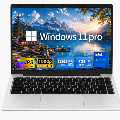 14.1" Laptop Computer, Intel N3450 Processor, 6GB RAM, 128GB SSD, Full HD Display, Ultra-Slim Notebook with WiFi, HDMI and Webcam, Silver