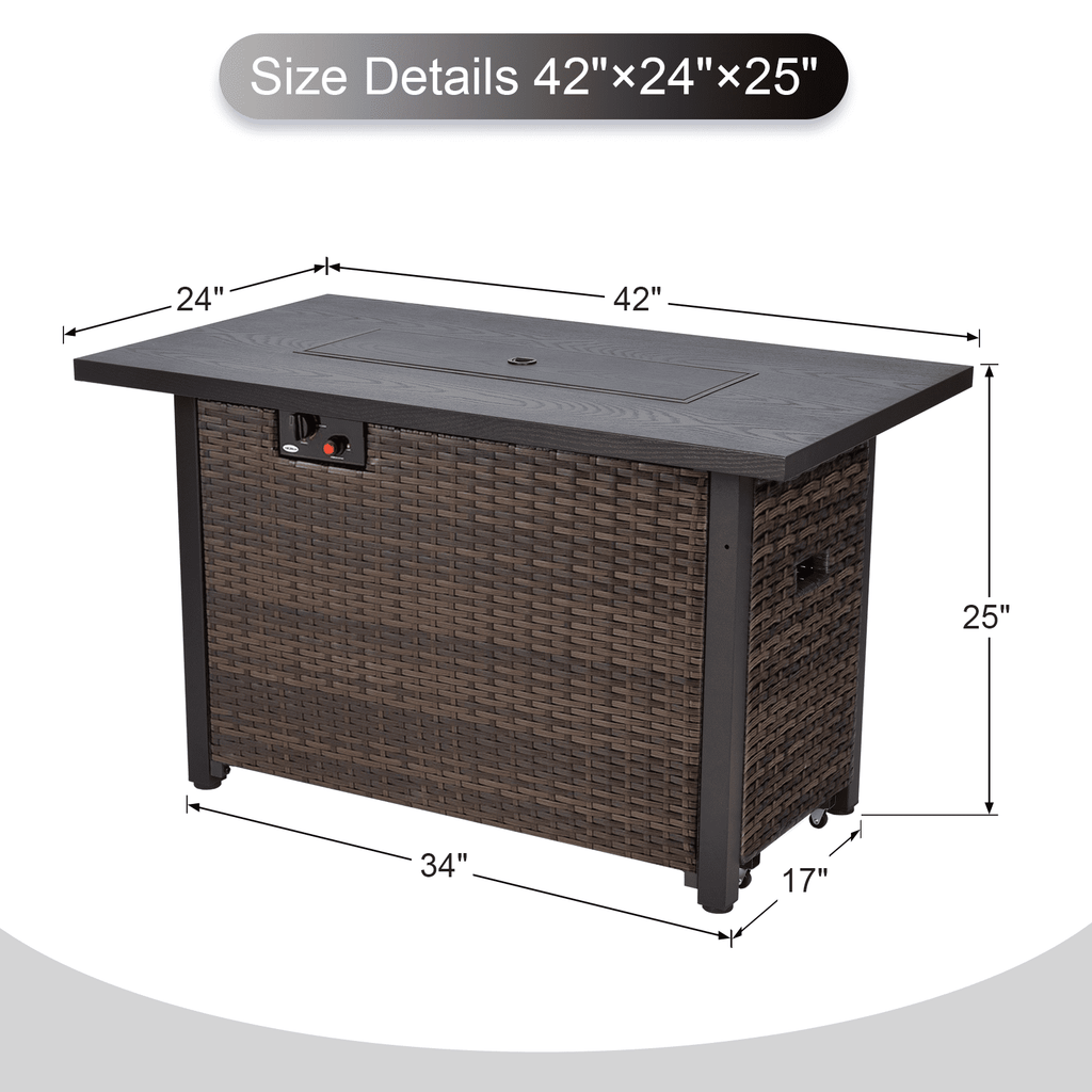 TANGJEAMER42" 55,000 BTU Outdoor Propane Fire Pit Table with Tempered Glass Beads – Hand-Woven Rattan Design with Pull-Out Drawer & Protective Lid