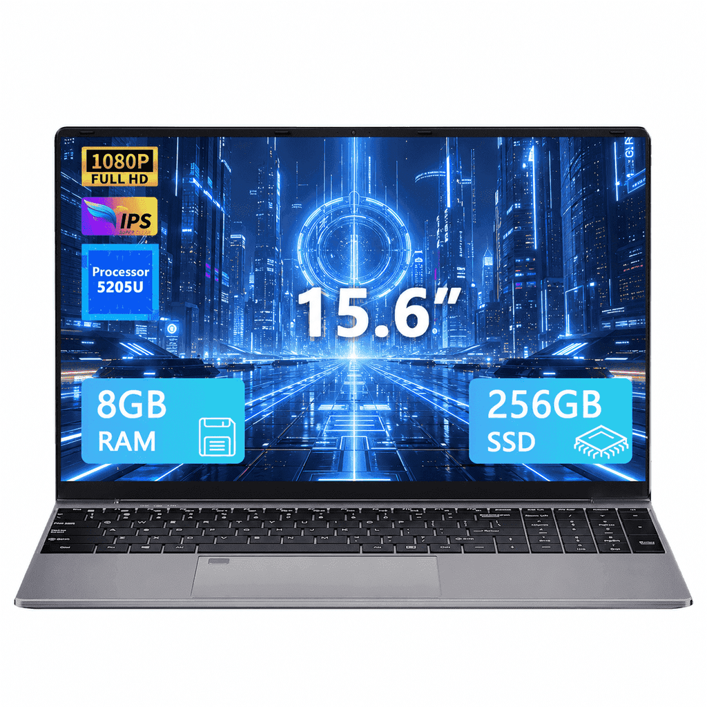 15.6 Student Laptop, Intel 5205U, 8GB RAM 256GB ROM Notebook Business Laptop for Beginner, Student, Business