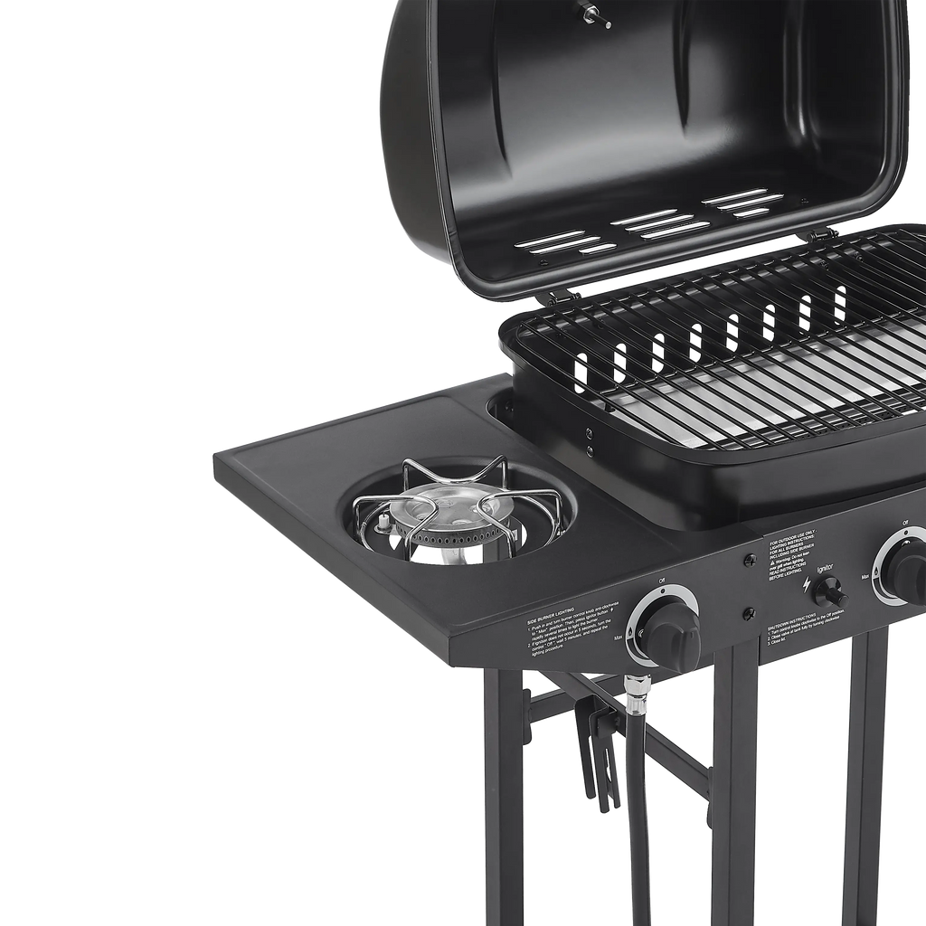 Portable Gas Grill, 24000BTU Grills with 2 Large Wheels, Propane Grill with Side Burner and Thermometer for Patio Activity