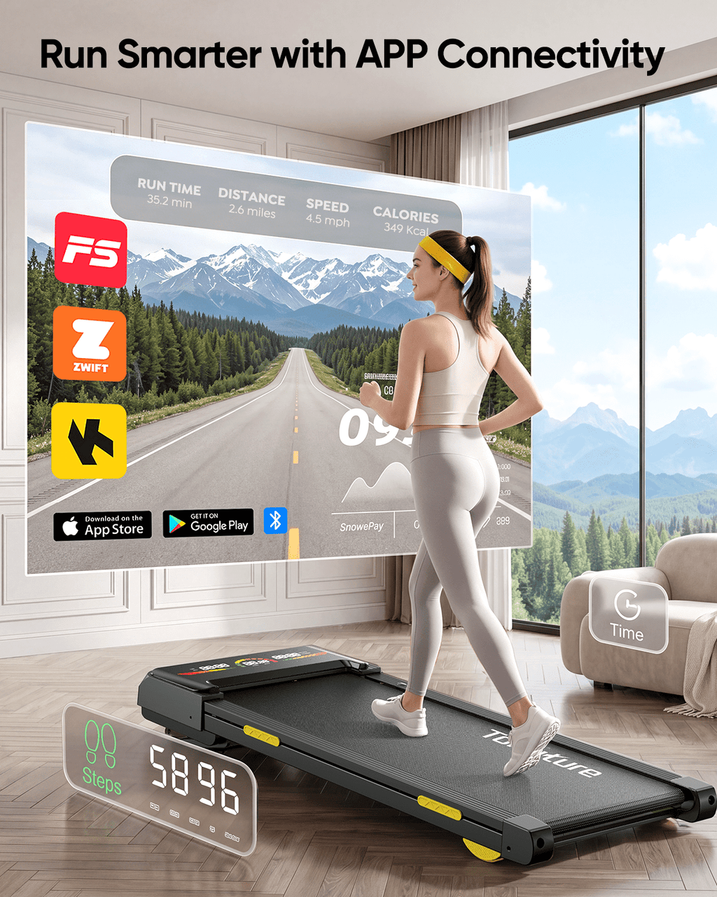 Toputure Walking Pad with 15-Level Auto Incline, Bluetooth APP, 12 Workout Programs, LED Display, Wide Running Belt, Under Desk Treadmill for Home & Office