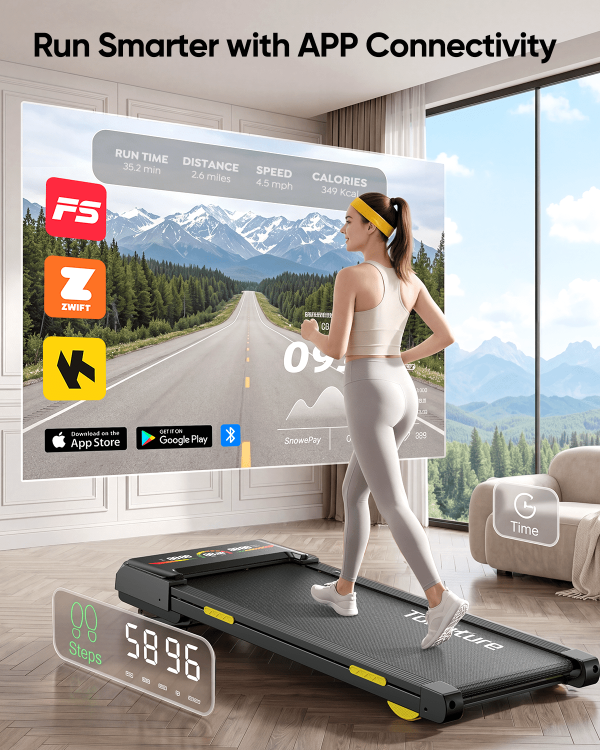 Toputure Walking Pad with 15-Level Auto Incline, Bluetooth APP, 12 Workout Programs, LED Display, Wide Running Belt, Under Desk Treadmill for Home & Office