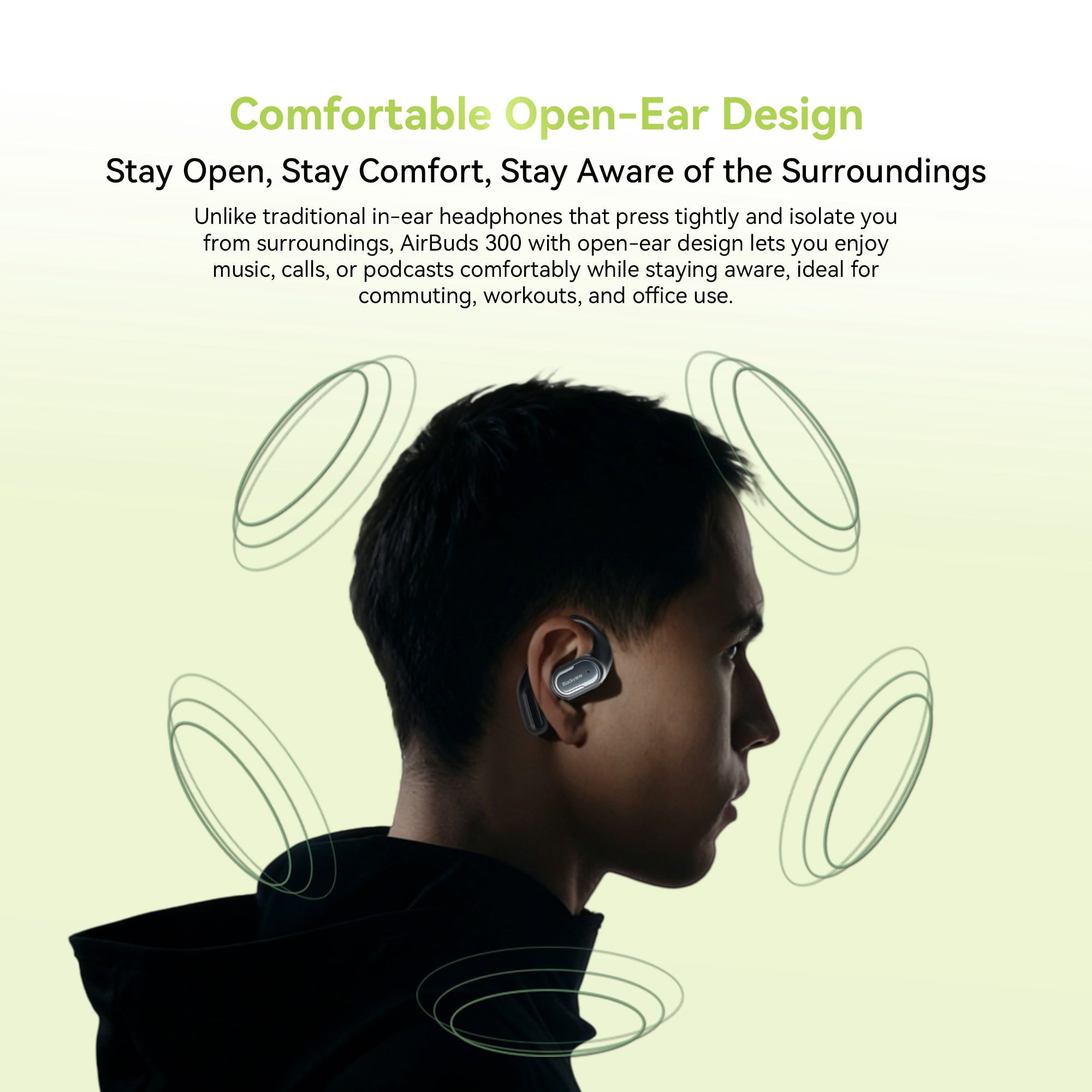 Blackview AirBuds 300 Open Ear Headphones - 28Hrs Digital Display Open-Ear True Wireless Earbuds,Bluetooth 6.0,IPX5 Waterproof & Pro-Level Sound for Active Lifestyles