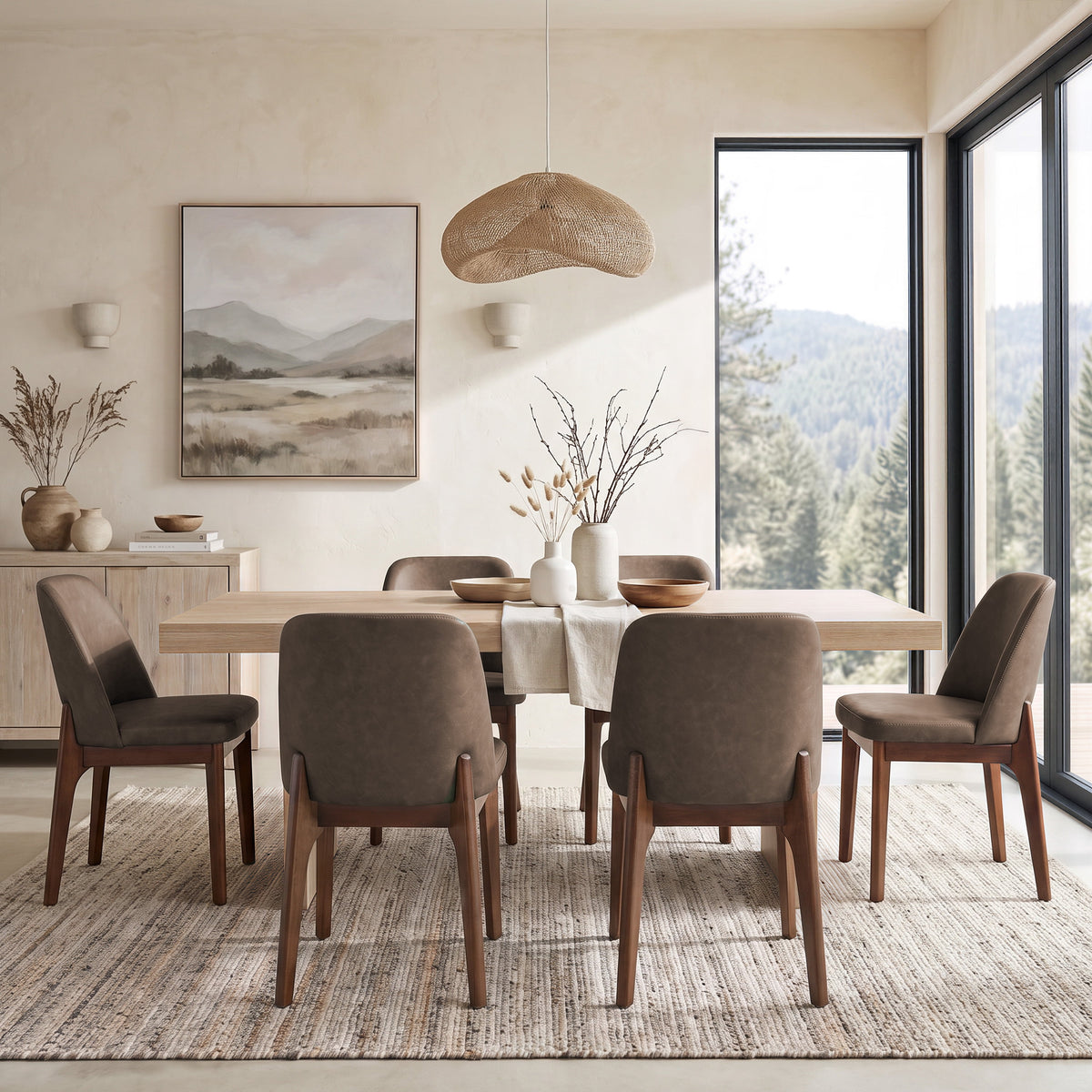 19.7" W Faux Leather Dining Chairs Set of 6, Modern Upholstered Kitchen Chairs with Solid Wood Legs, Easy Clean, Dark Brown