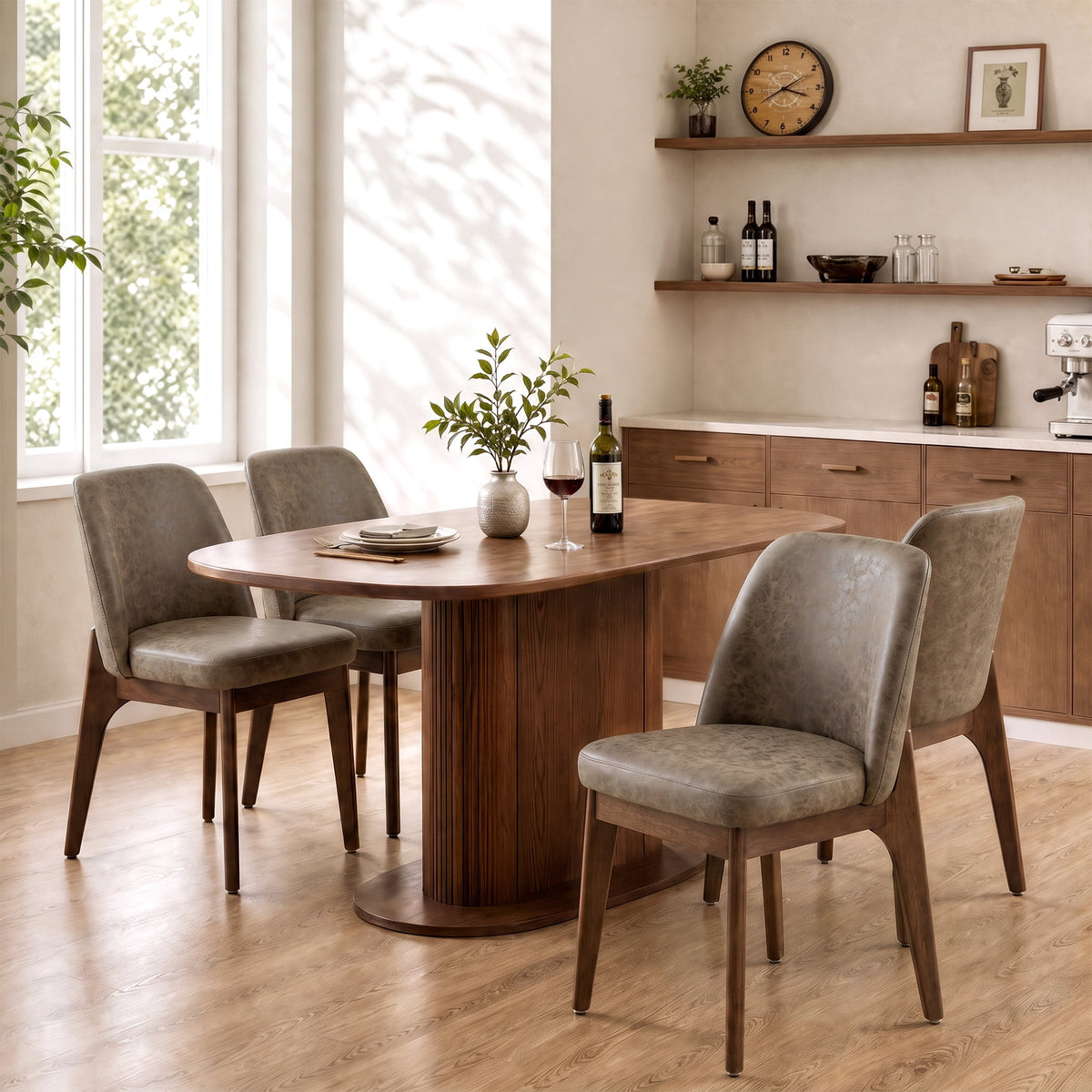 19.7" W Faux Leather Dining Chairs Set of 6, Modern Upholstered Kitchen Chairs with Solid Wood Legs, Easy Clean, Dark Brown