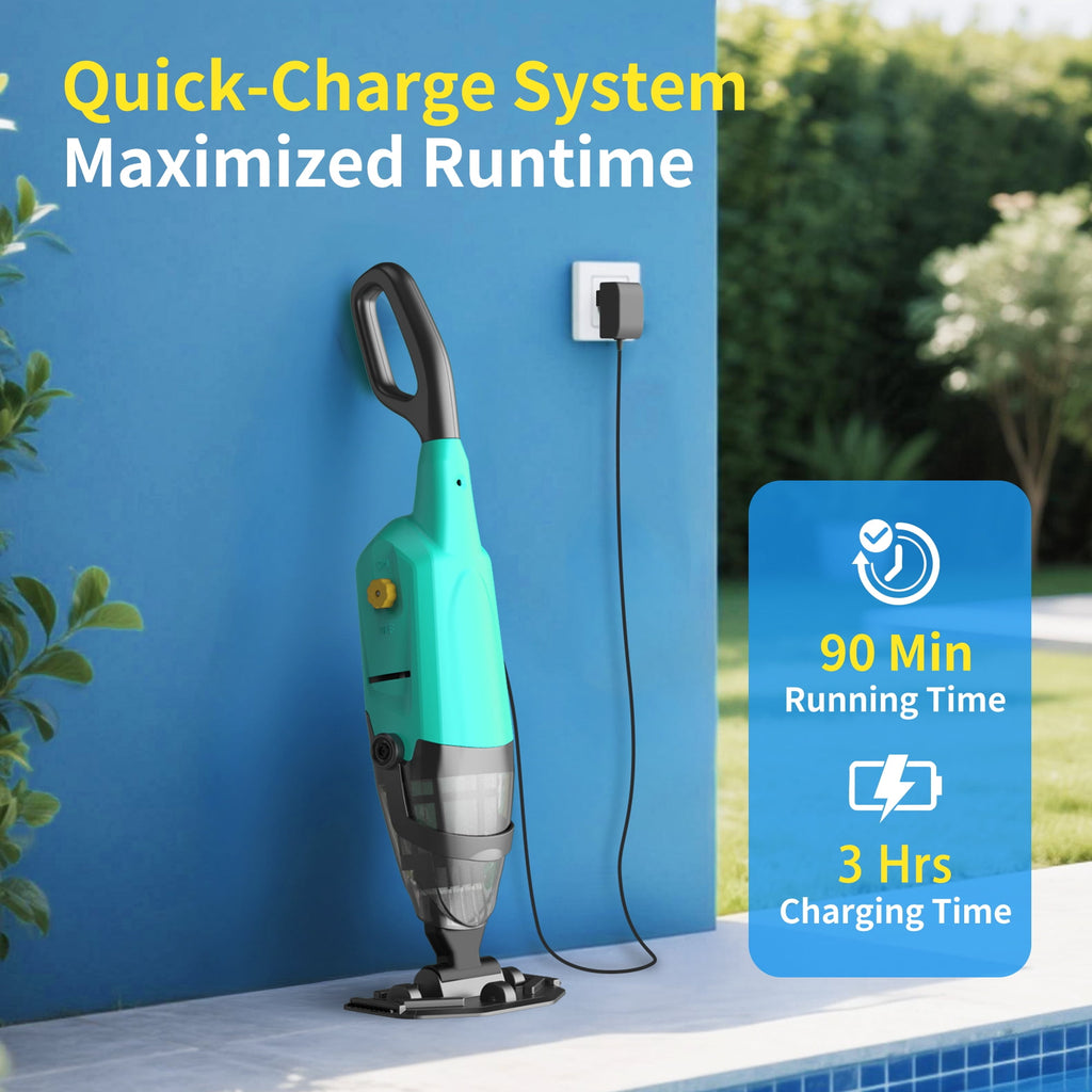 Cordless Pool Vacuum, Handheld Pool Cleaner with 90-Minute Runtime, Lightweight Design for Above Ground Pools, Hot Tubs & Spas, Green