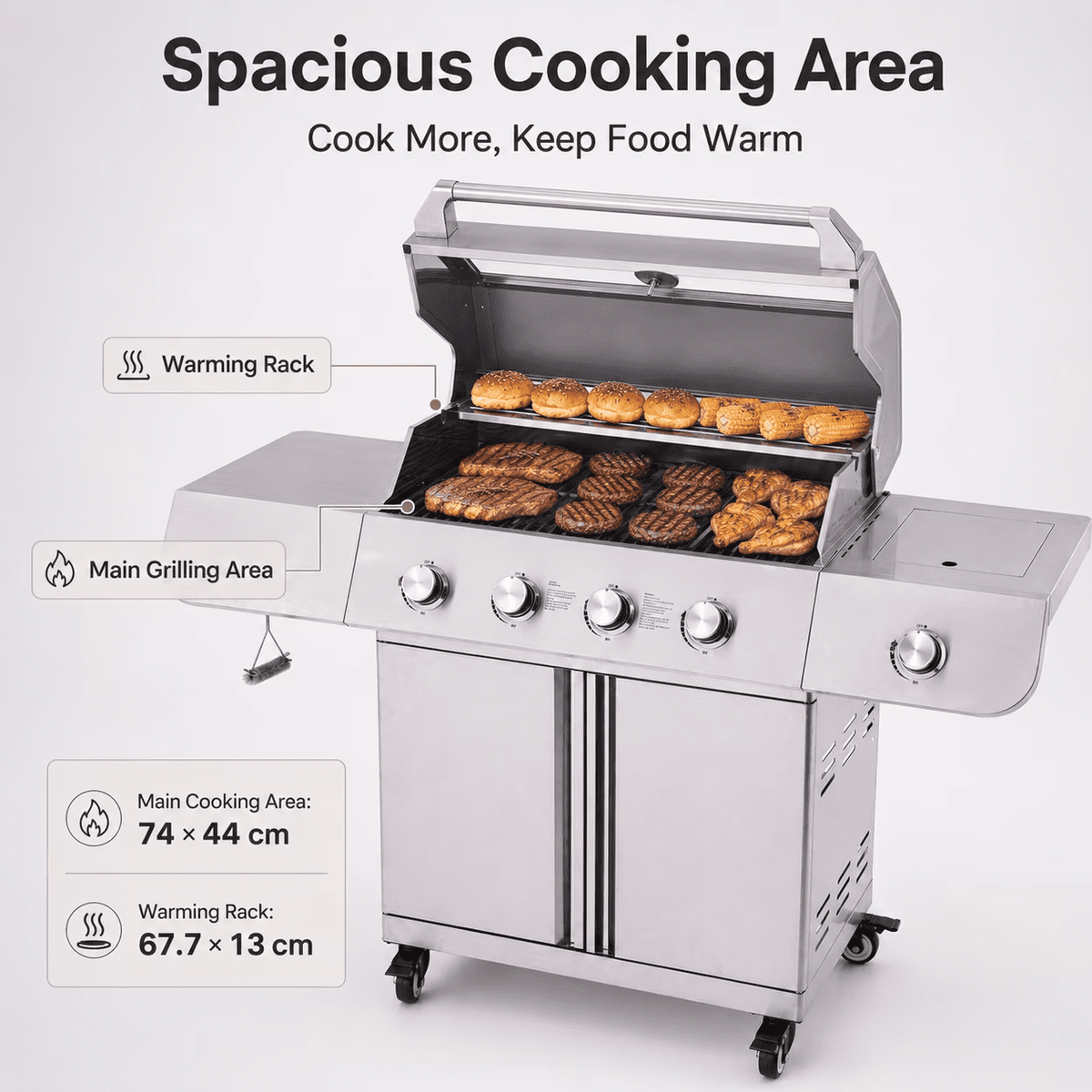 5 Burner Bbq Propane Gas Grill with Side Burner, Barbecue Grills with 627 Sq.in Cooking Area, Griddle Combo, 50000 Btu, Stainless Steel, Porcelain Grates