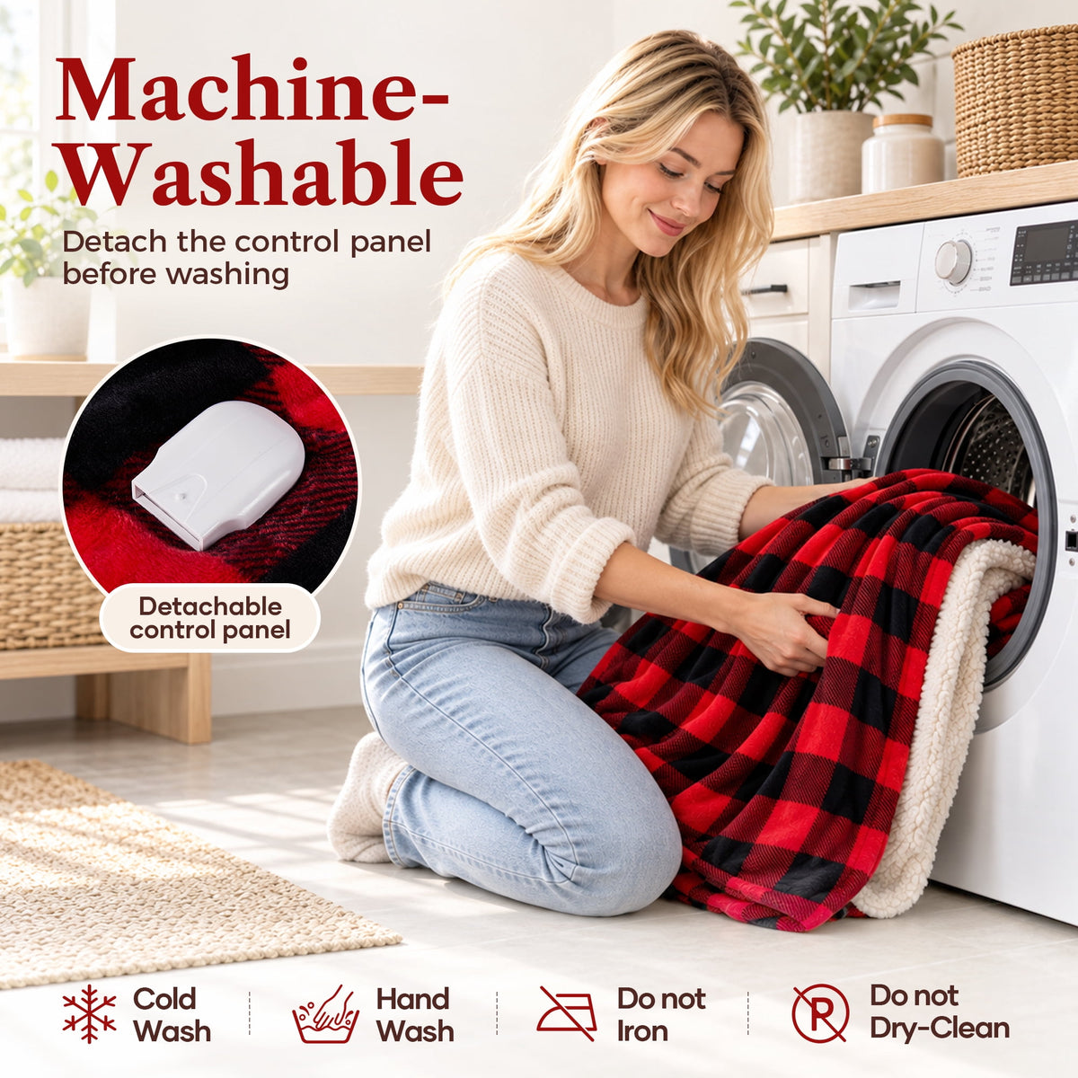 Biotree Wearable Heated Blanket with Waistband, Foot Pocket and Detachable Hood - Electric Plaid Throw Blanket with 6 Heat Levels and 1-12H Auto Timer Settings -50 x 70 inch,Red