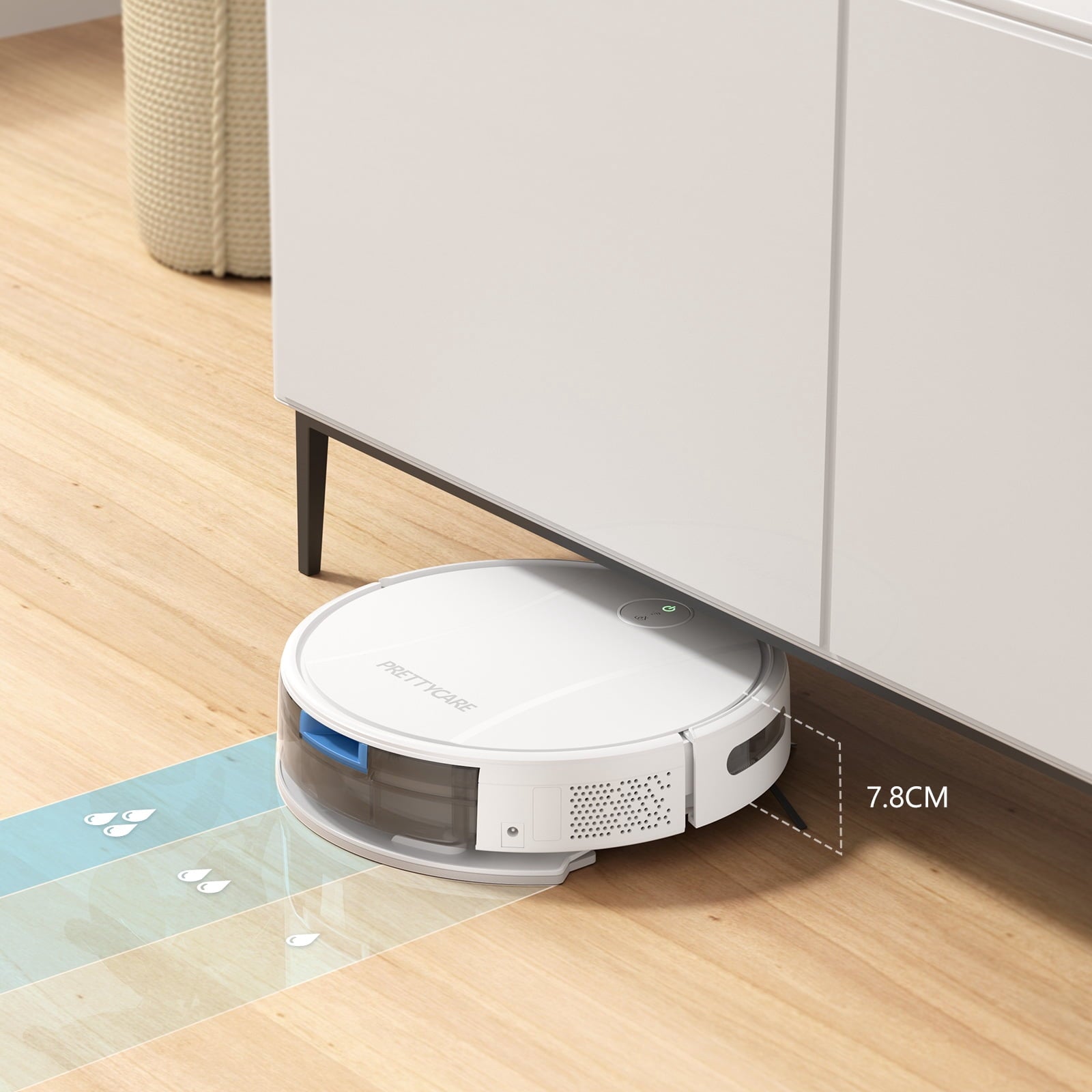 PrettyCare C2-v2 Robot Vacuum and Mop Combo Cleaner, 3-in-1, 8000Pa Suction, 5200mAh Battery, White