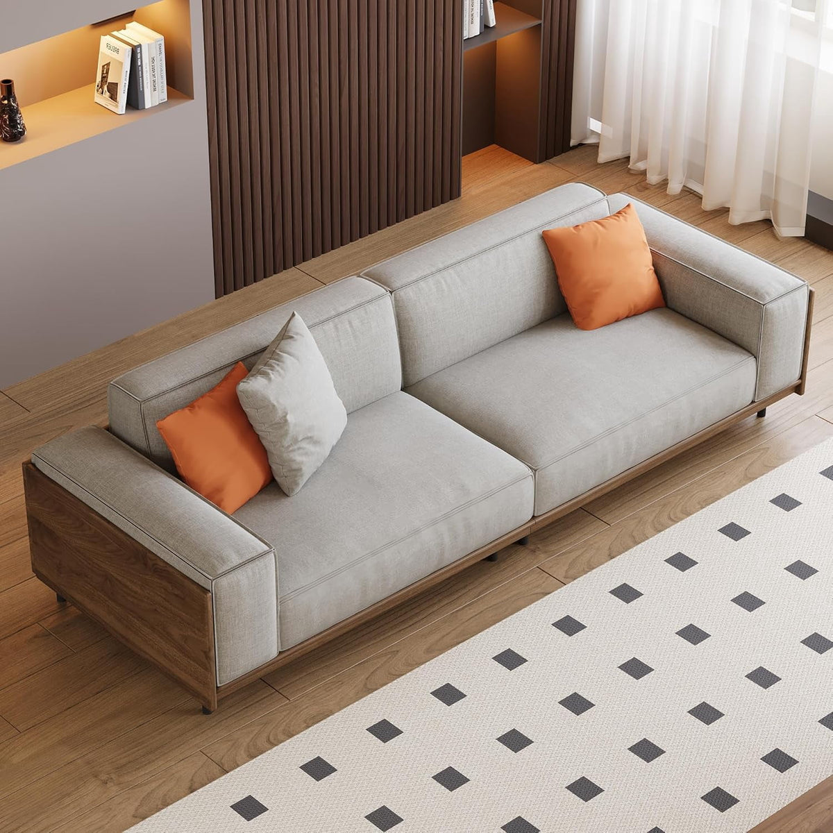 82.67" Mid-Century Modern 3-Seater Fabric Sofa Couch with Sturdy Solid Wood Frame & High-Density Rebound Foam, Upholstered Futon-Style Furniture for Living Room, Apartment, Office, Gray