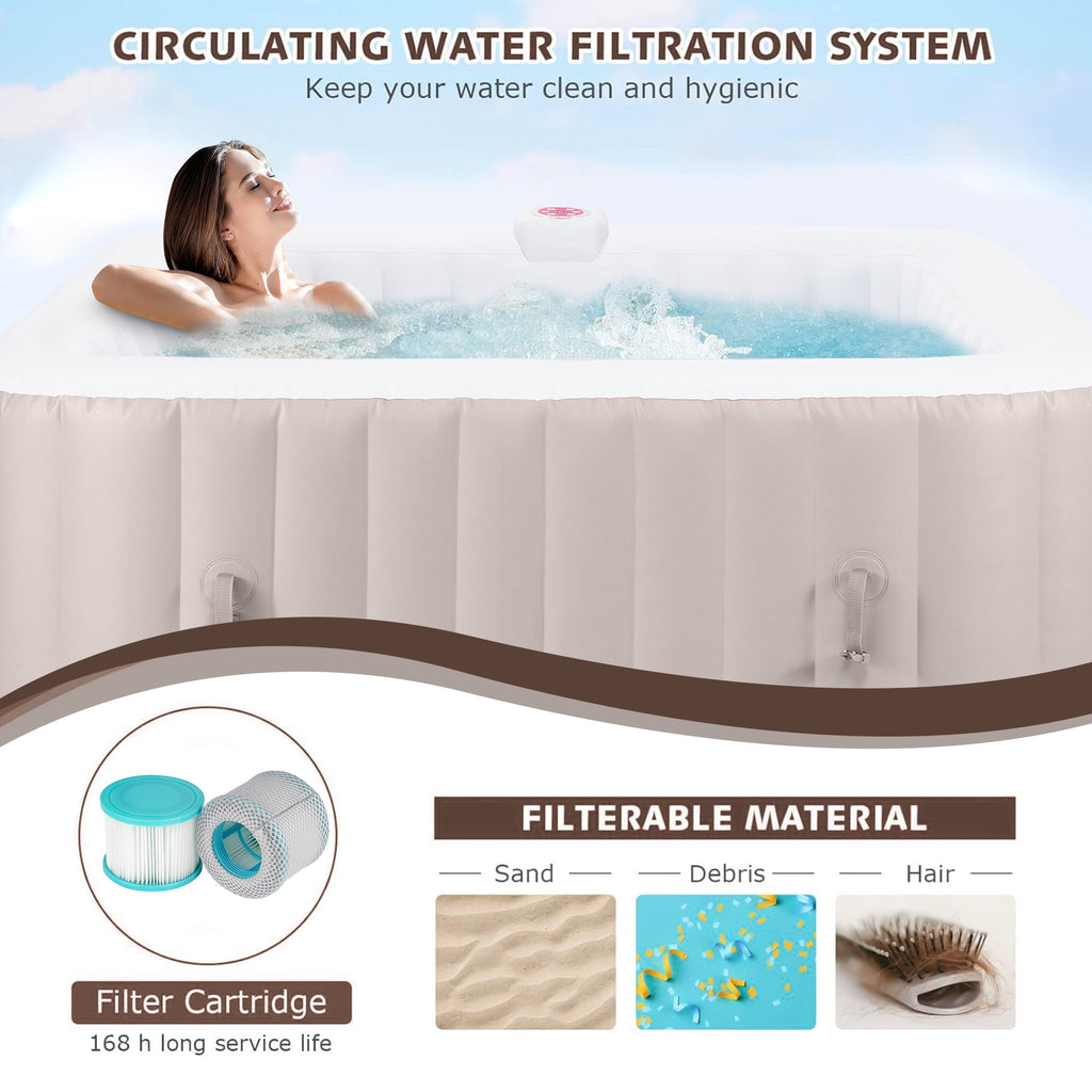 4-6 Person Inflatable Hot Tub, 130 Bubble Jets Square Outdoor Spa