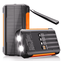 SOLPOWBEN Solar Power Bank 20000mAh Portable Charger for Cell Phones, 15W Fast Charging, Built-in 4 Cables, with Dual LED Flashlight for Camping, Hiking and Emergency