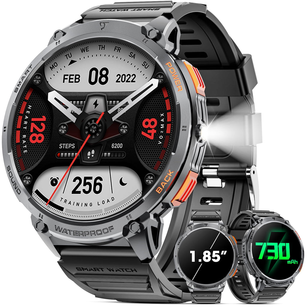 Military Smart Watch for Men, 55MM AMOLED Display，with 110+Sports Modes/IP68 waterproof，fits for Android and iPhone Devices (Black)