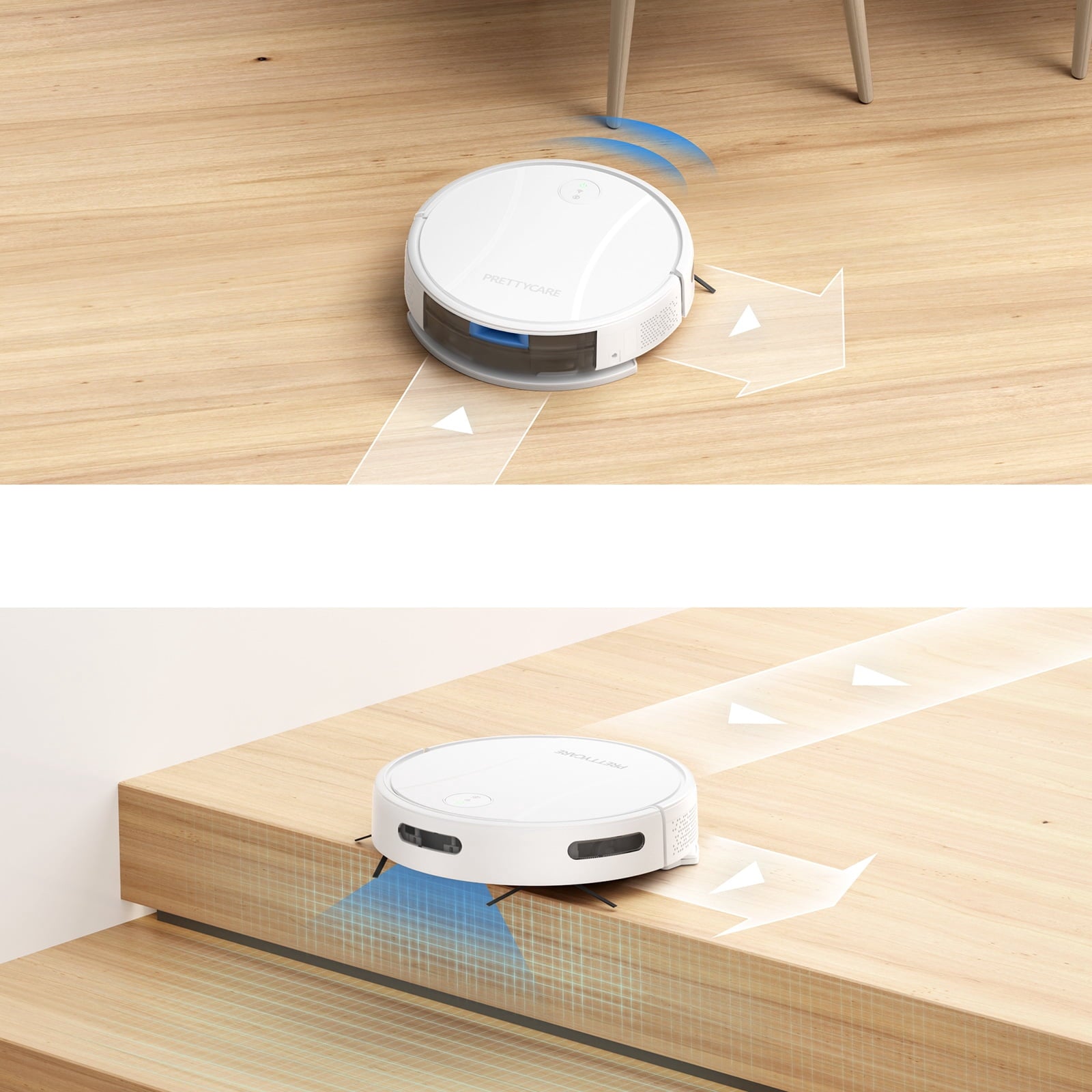 PrettyCare C2-v2 Robot Vacuum and Mop Combo Cleaner, 3-in-1, 8000Pa Suction, 5200mAh Battery, White