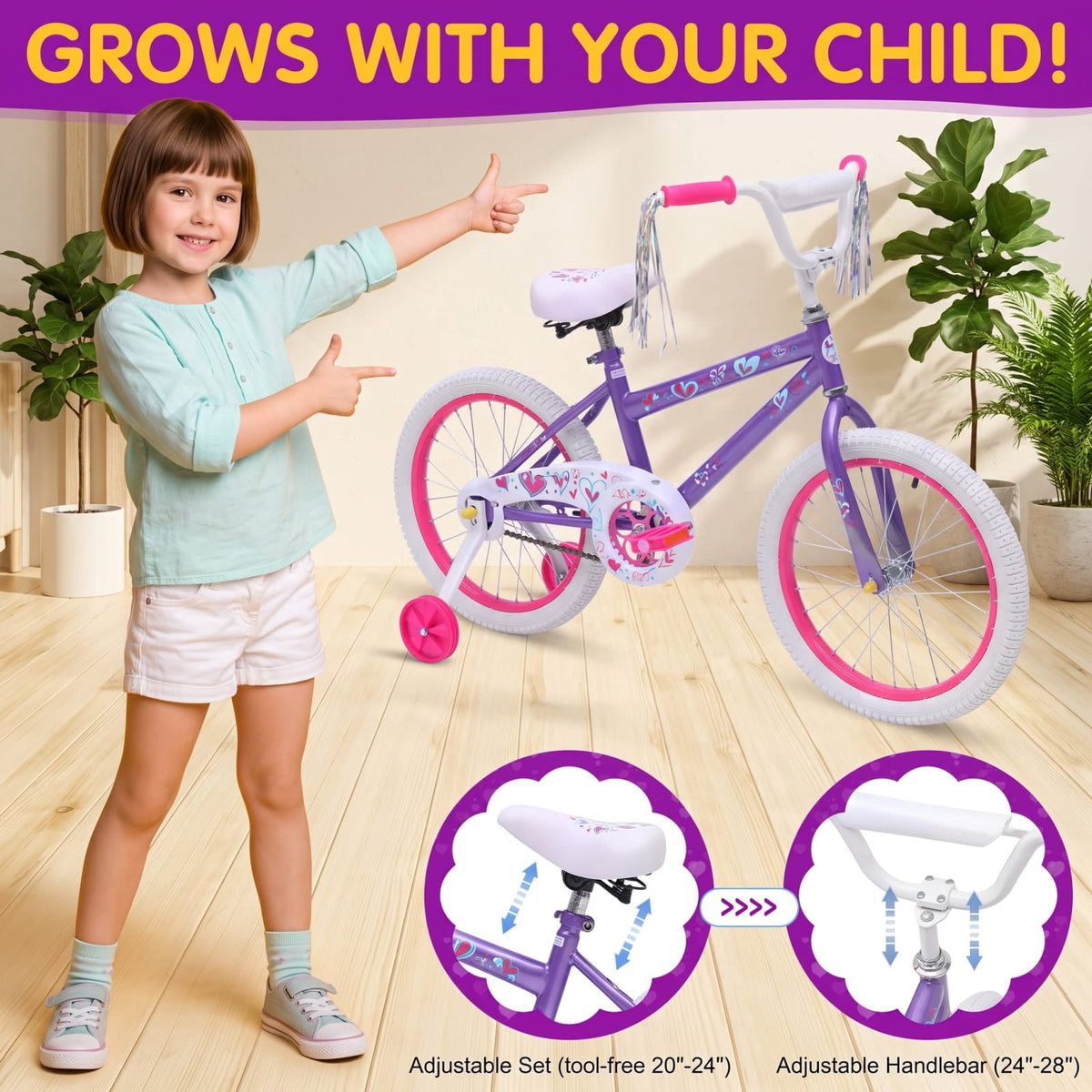 20 in. Girls Bike, Kids Bicycle for Children Ages 7-14 Years Old