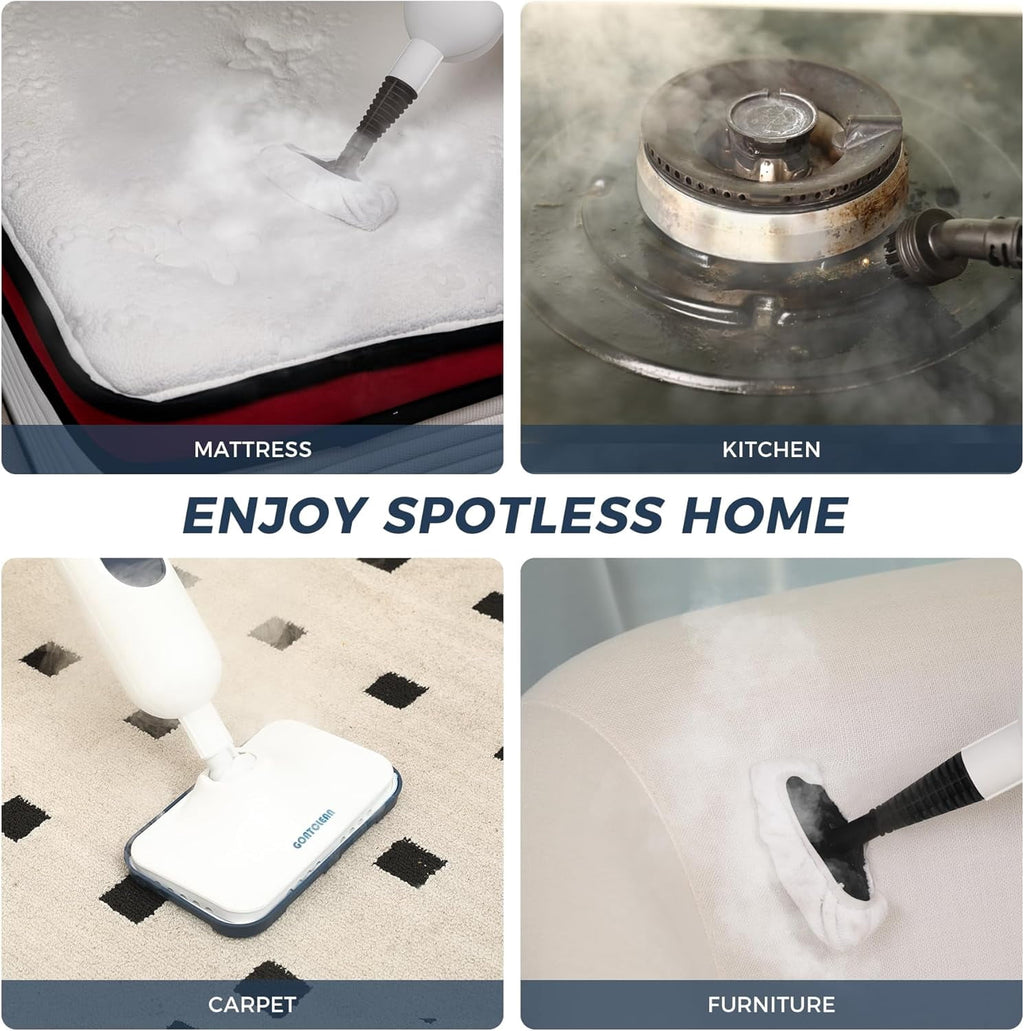Steam Mop with Scent Pad Compartment, 1200W Multi-Purpose Steam Cleaner, 3 Steam Levels, 450ml Removable Water Tank, Self-Standing Design, Detachable Handheld Steamer, White