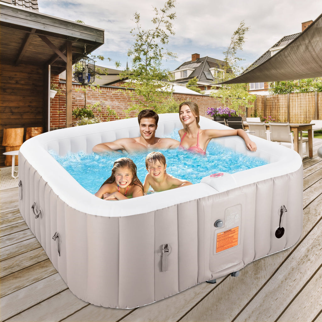 4-6 Person Inflatable Hot Tub, 130 Bubble Jets Square Outdoor Spa