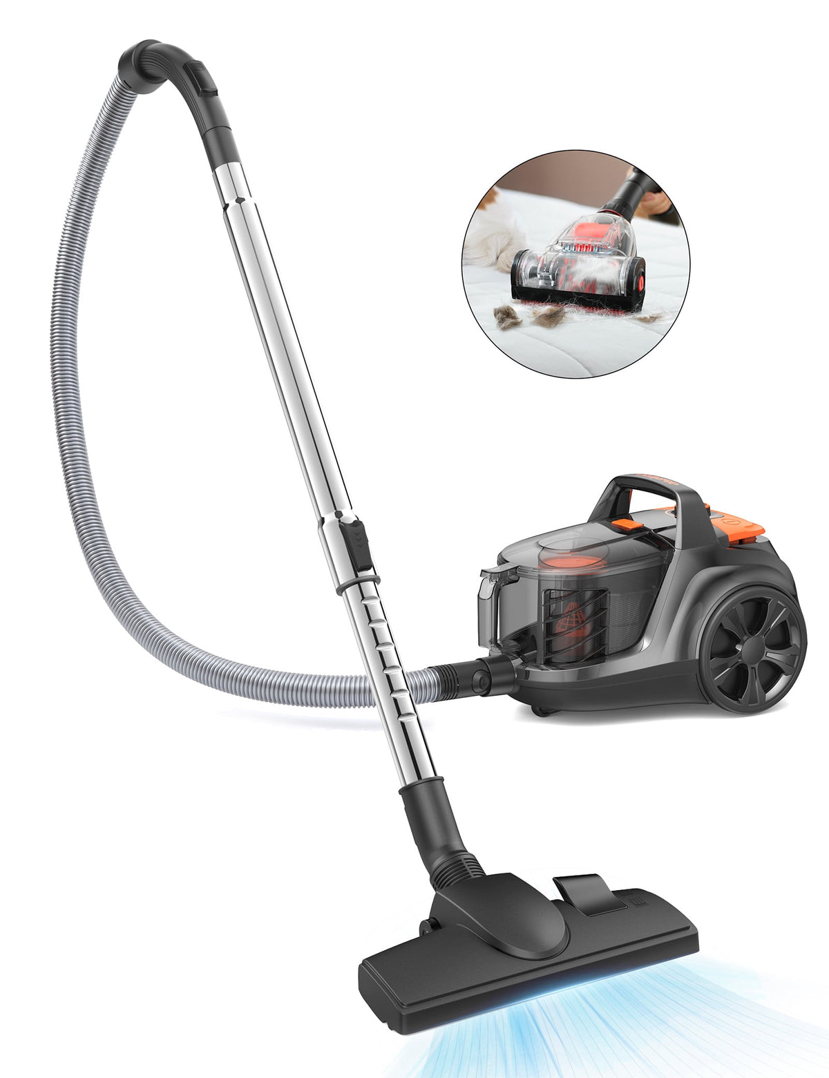 Canister Vacuum Cleaner, 1600W 40Kpa Bagless Canister Vacuum Cleaner with 5 Tools, Auto Cord Rewind, H13 HEPA Filter, 4Qt for Hard Floors, Carpet, Pet, Upholstery, Tiles