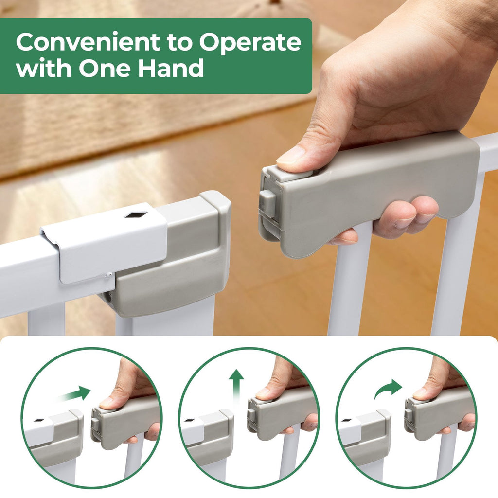 30"-50" Baby Gates for Doorway, Auto Close Pet Gate, Gifts for Mom, Easy Install Pressure Mounted Dog Door, White