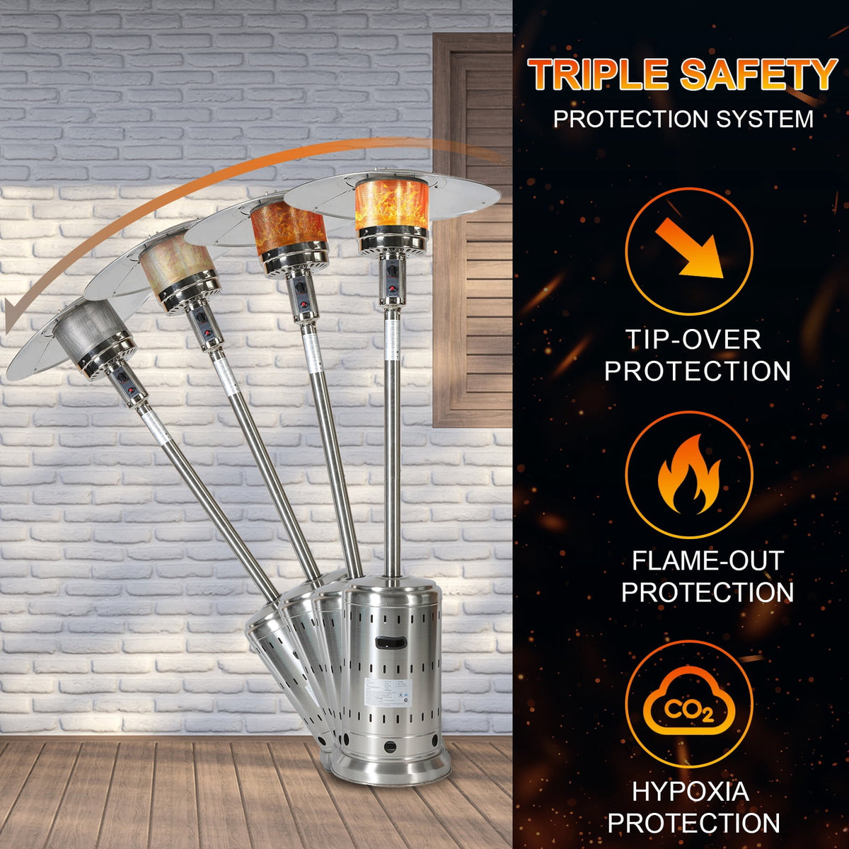 50,000 BTU Propane Patio Heater, Outdoor Standing Heater, Silver