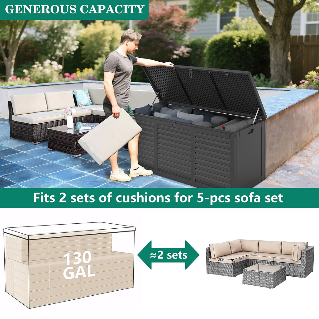 130 Gallon Resin Outdoor Storage Deck Box, Black