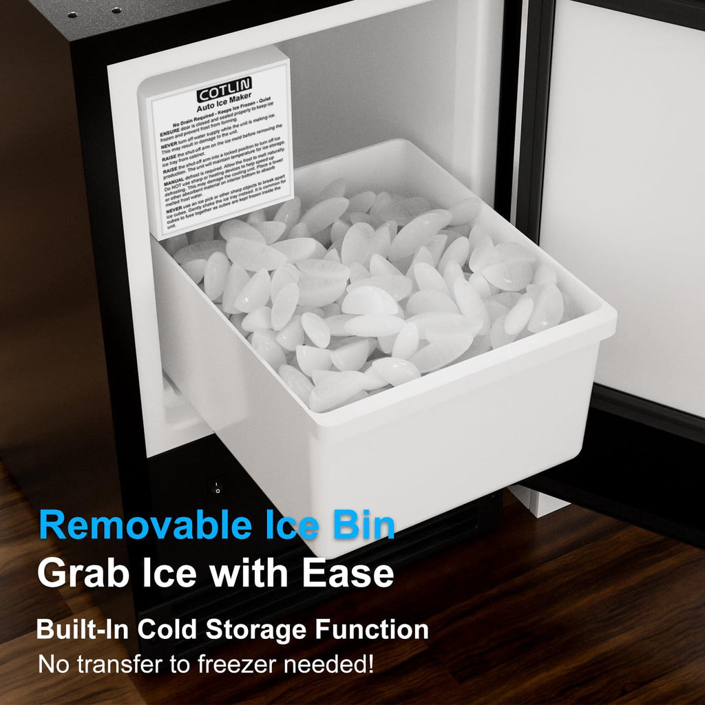 15" W Under Counter Ice Maker No Drain Required Stainless Steel Freestanding & Built-in Crescent Ice Machine, 12LBS Storage for RV, Marine & Home, ETL