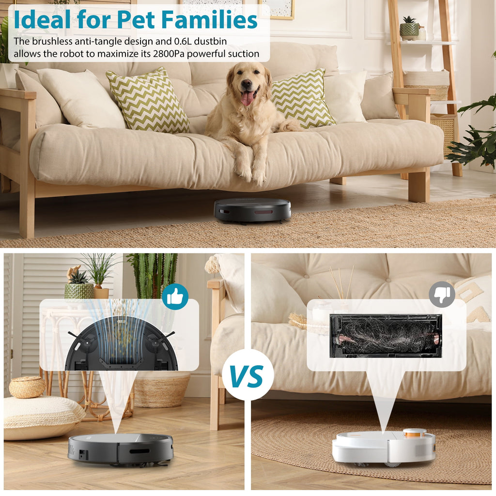 PrettyCare Robot Vacuum Cleaner with 2800Pa,Featured Carpet Boost,Tangle-Free,Ultra Slim,Self-Charging C1 v2