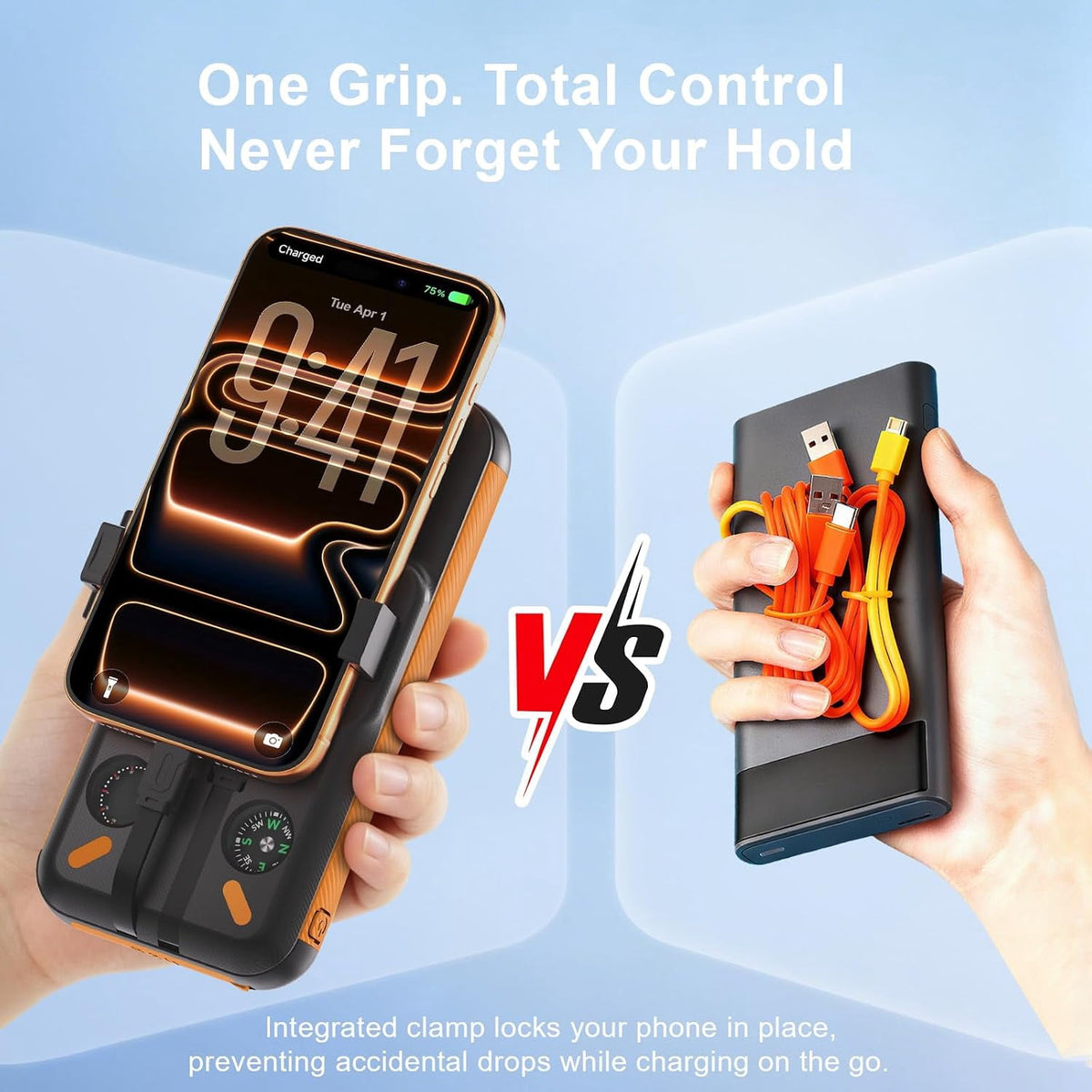 38800mAh Solar Power Bank, 22.5W Fast Charging Portable Charger for iPhone/Android, Solar Charger with Built‑in Cables & Dual Flashlight for Outdoor Camping Hiking(Orange)