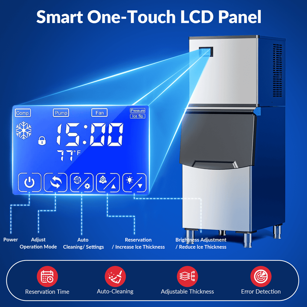 Split Commercial Ice Maker Machine 650LBS/24H with 350lbs Ice Bin, Nugget Ice Makers Commercial, Clear Cube Pellet Ice Maker, Fast Ice Maker Ice-Ready in 8-15mins