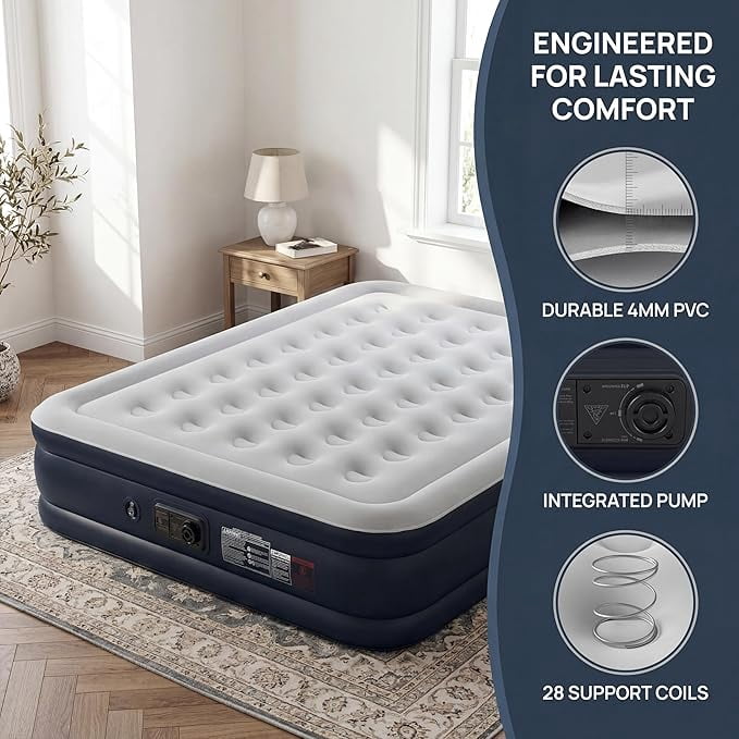 16 inch Portable Queen Air Mattress, Inflatable 3 minutes Thickened PVC material,bed surface Comfort Flocked cotton