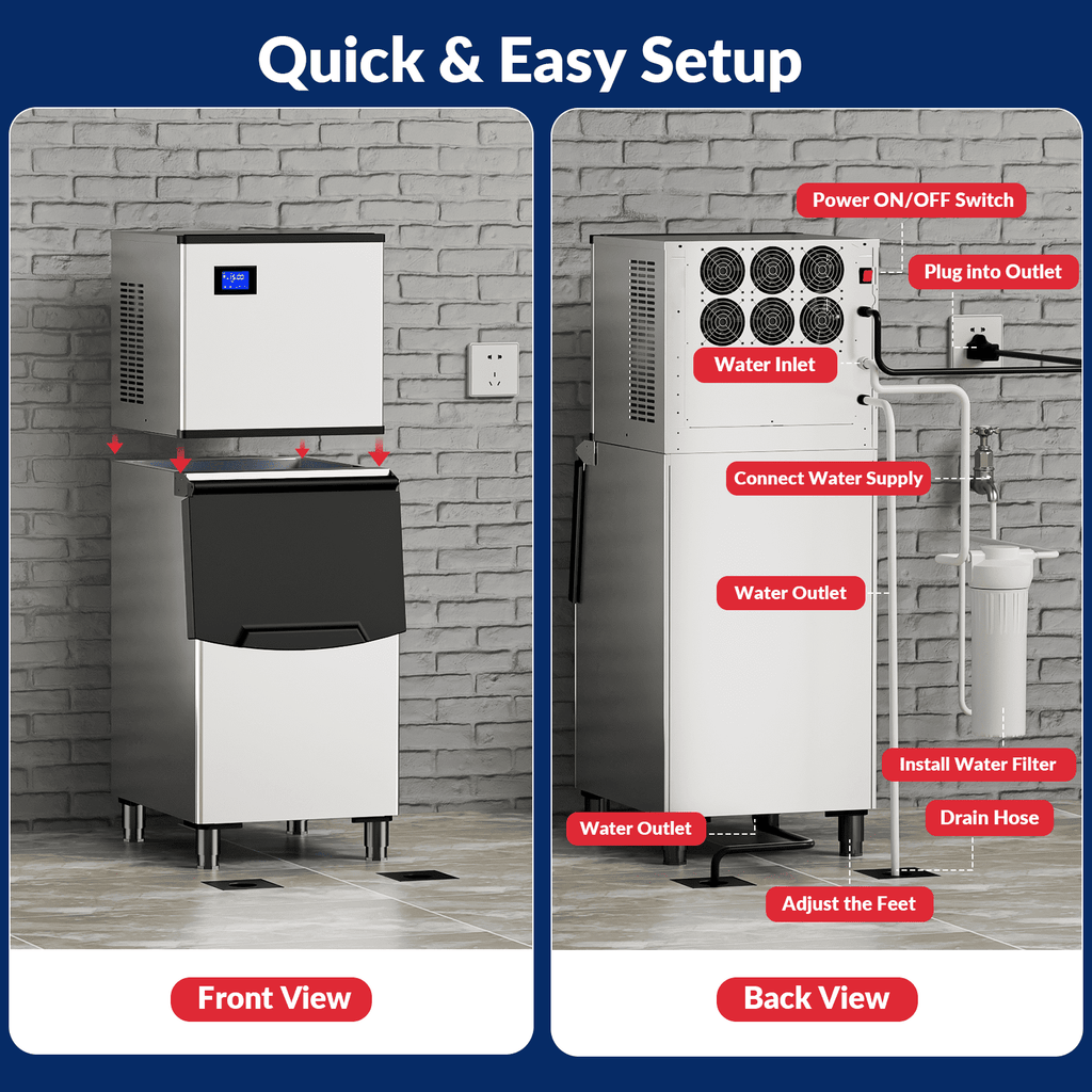 Split Commercial Ice Maker Machine 650LBS/24H with 350lbs Ice Bin, Nugget Ice Makers Commercial, Clear Cube Pellet Ice Maker, Fast Ice Maker Ice-Ready in 8-15mins